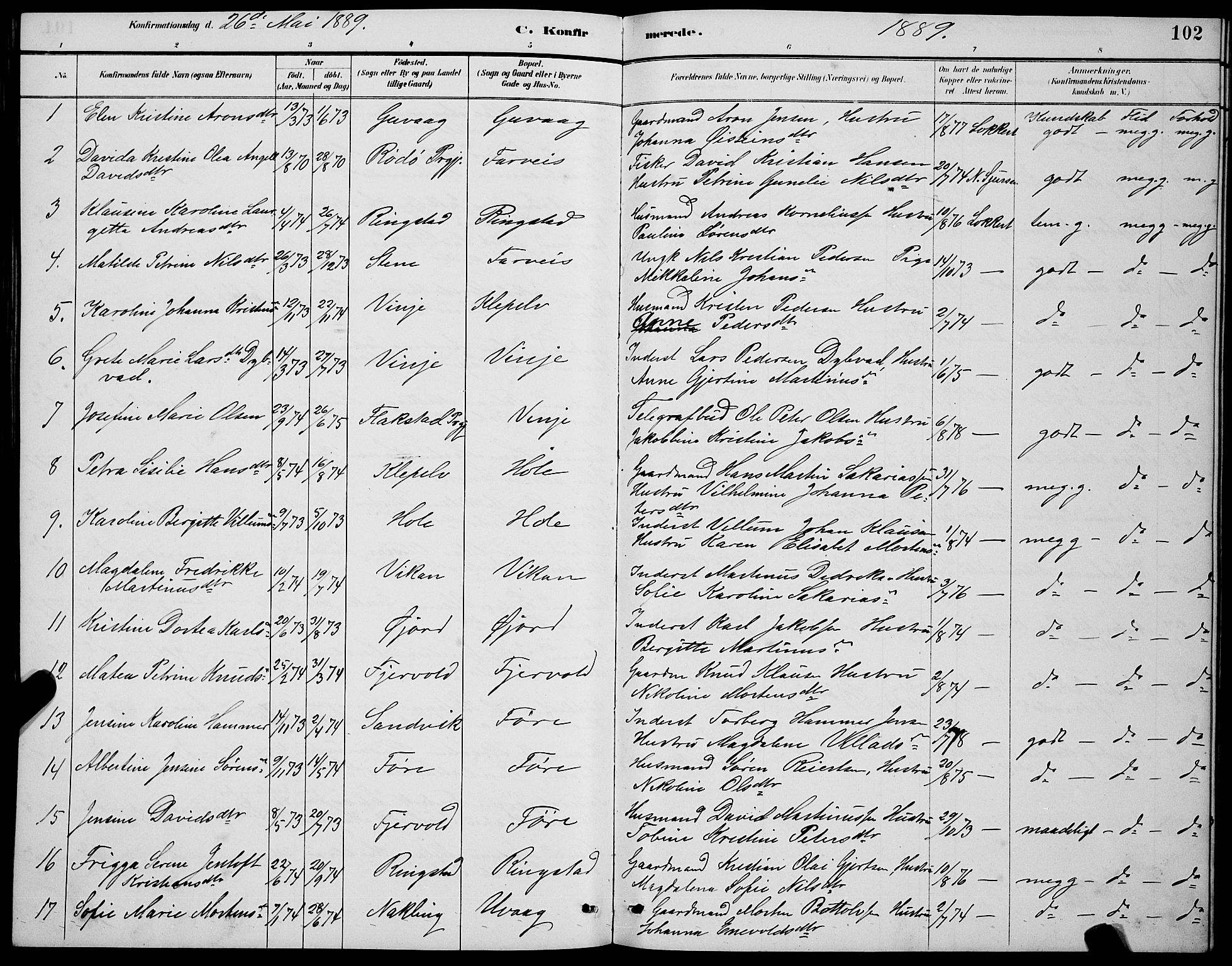 Ministerialprotokoller, klokkerbøker og fødselsregistre - Nordland, SAT/A-1459/891/L1315: Parish register (copy) no. 891C04, 1886-1893, p. 102