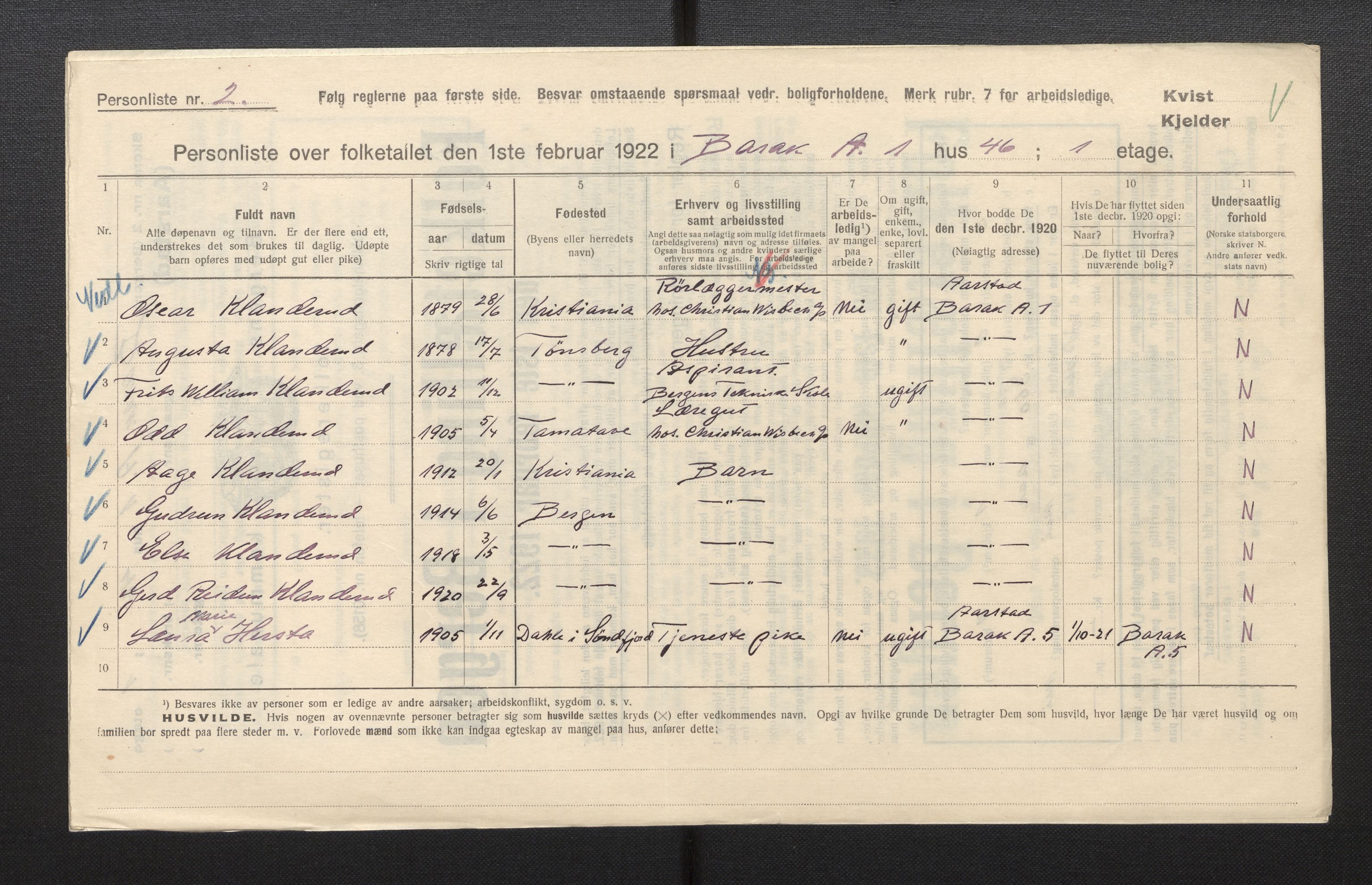 SAB, Municipal Census 1922 for Bergen, 1922, p. 50502