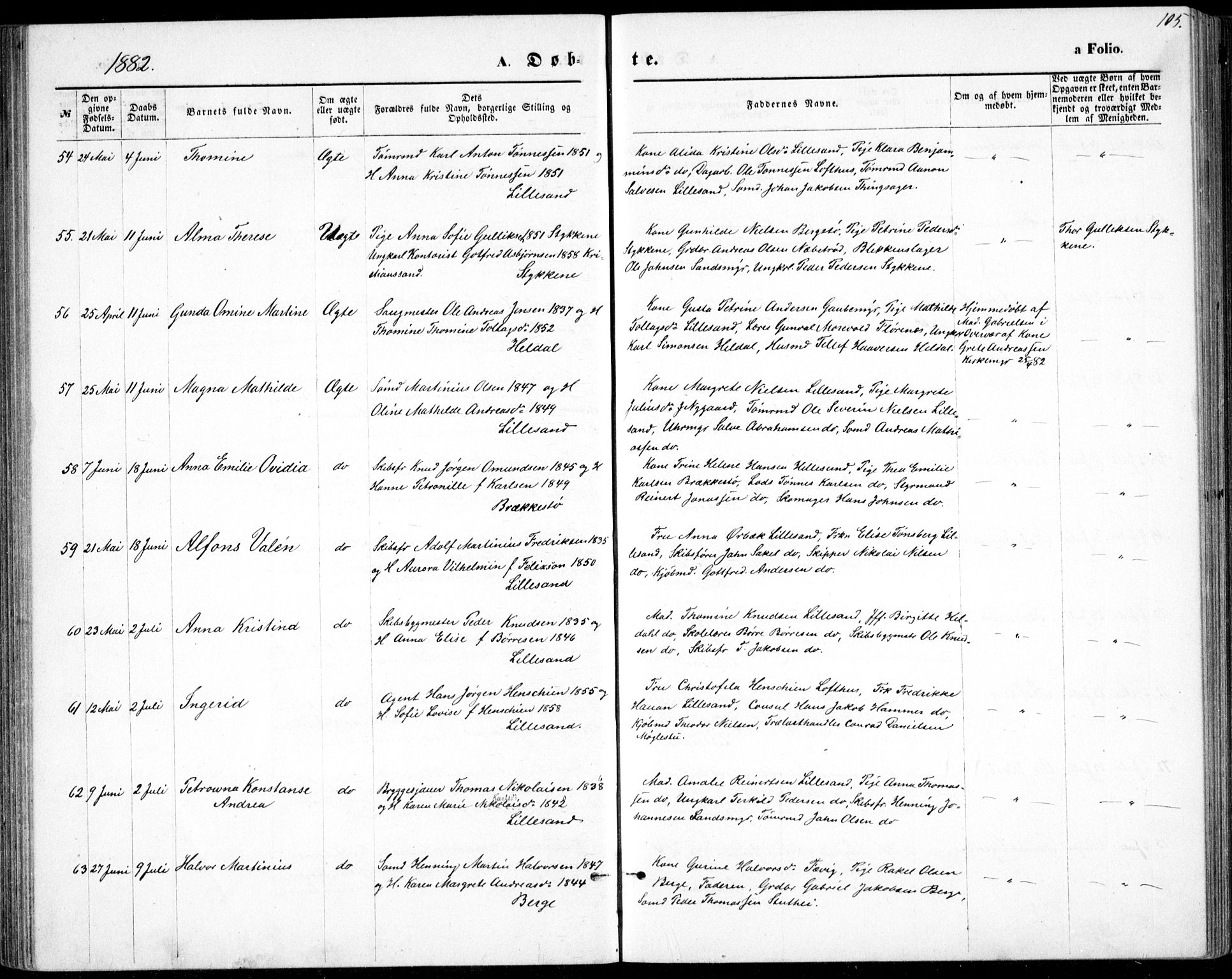 Vestre Moland sokneprestkontor, SAK/1111-0046/F/Fb/Fbb/L0005: Parish register (copy) no. B 5, 1872-1883, p. 105