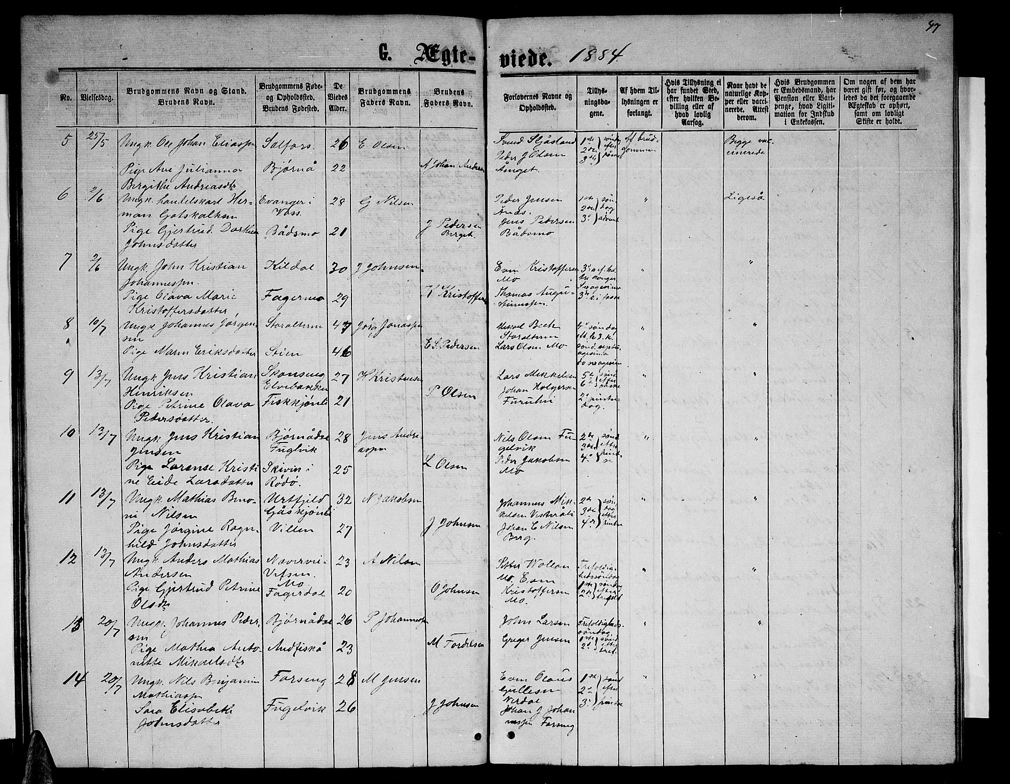 Ministerialprotokoller, klokkerbøker og fødselsregistre - Nordland, AV/SAT-A-1459/827/L0417: Parish register (copy) no. 827C06, 1864-1886, p. 47