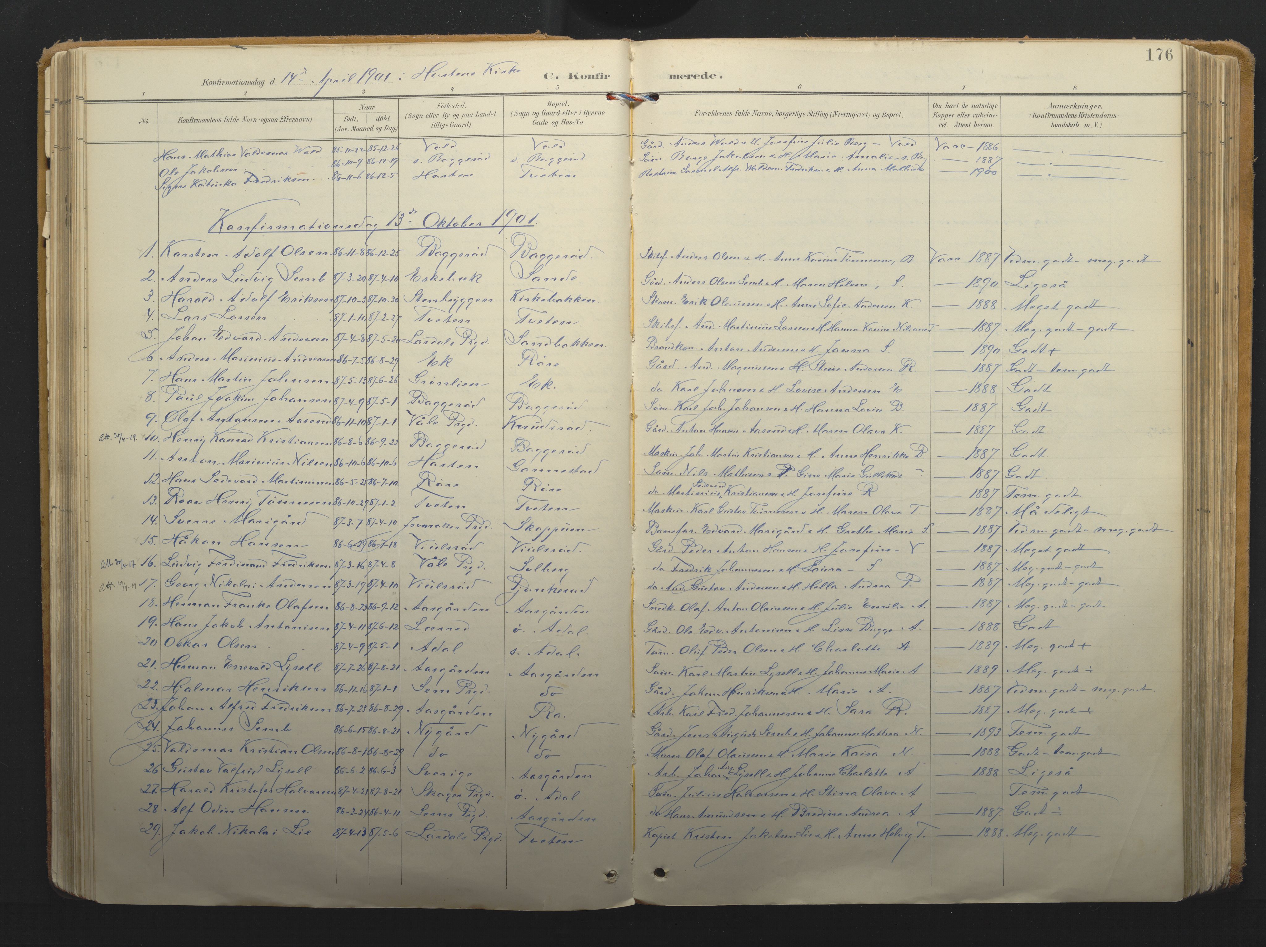 Borre kirkebøker, AV/SAKO-A-338/F/Fa/L0011: Parish register (official) no. I 11, 1897-1921, p. 176