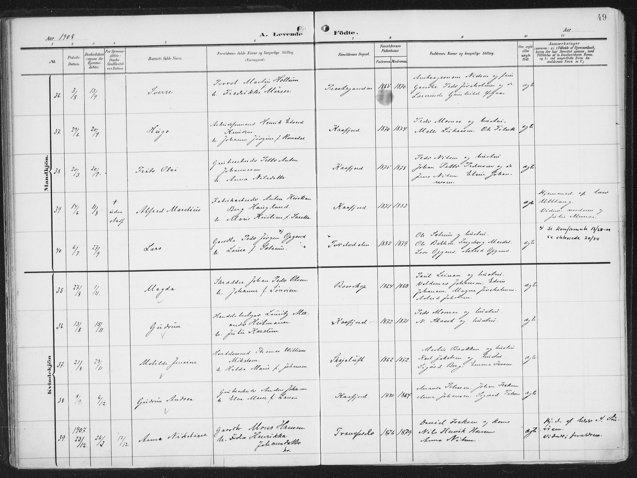 Alta sokneprestkontor, SATØ/S-1338/H/Ha/L0005.kirke: Parish register (official) no. 5, 1904-1918, p. 49
