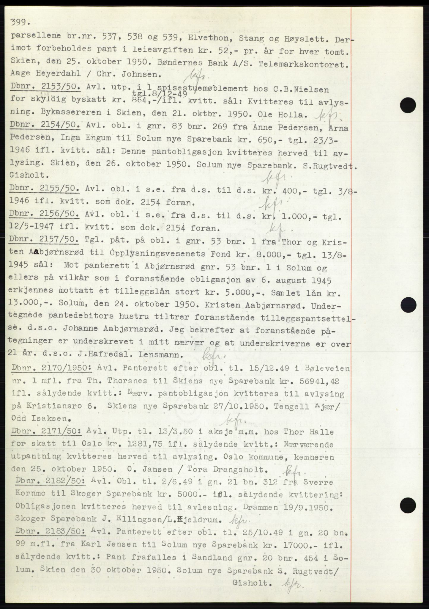 Skien sorenskriveri, AV/SAKO-A-225/G/Ga/Gac/L0001: Mortgage book no. C-1, 1946-1950, Diary no: : 2153/1950