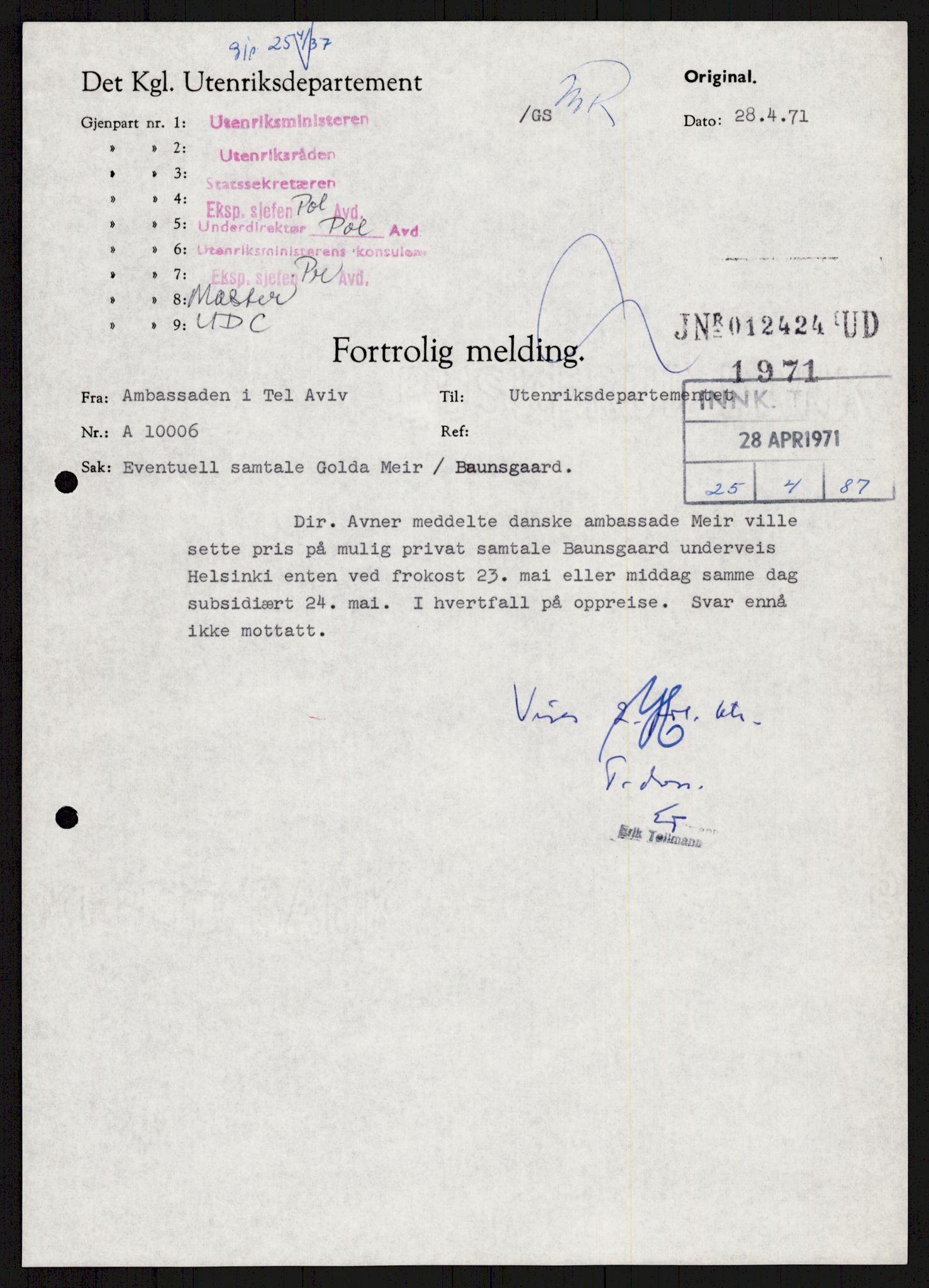 Utenriksdepartementet, hovedarkiv, AV/RA-S-6794/D/Db/Dba/L0776/0003: Verdenspolitikk. Fremmede staters politikk (G.L.) / Israel: Politikk (2 mapper), 1970-1972, p. 219