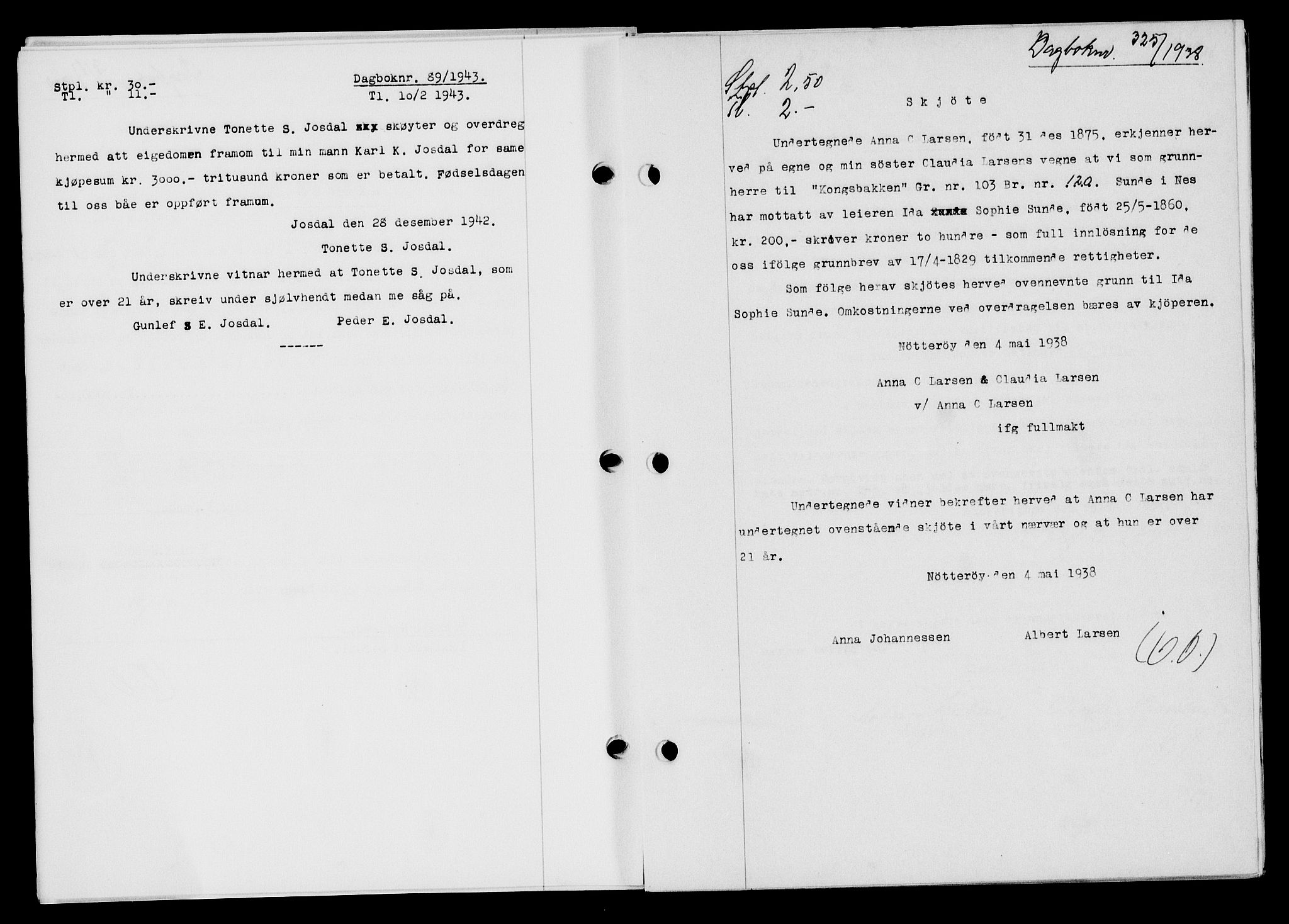 Flekkefjord sorenskriveri, SAK/1221-0001/G/Gb/Gba/L0054: Mortgage book no. A-2, 1937-1938, Diary no: : 325/1938