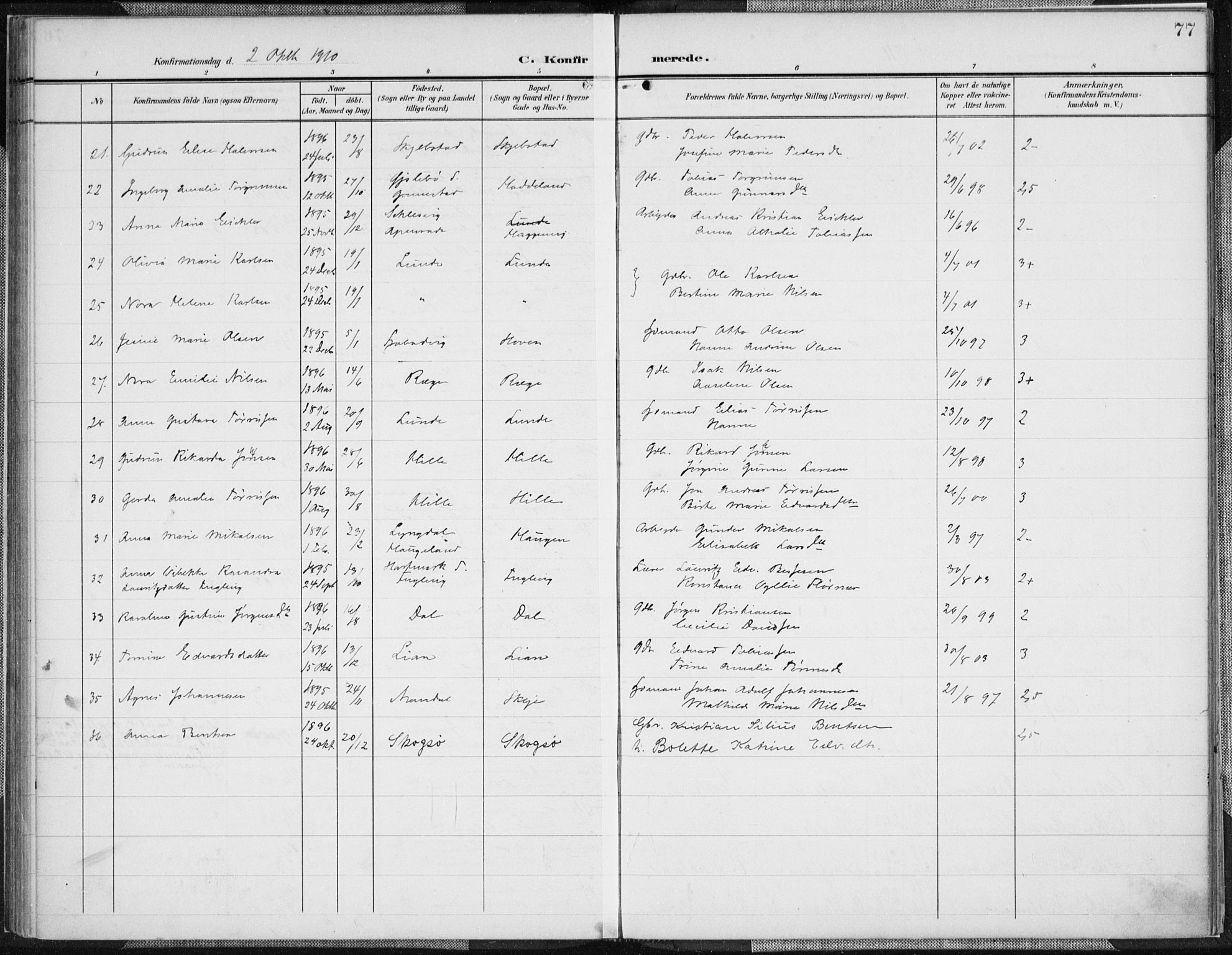 Mandal sokneprestkontor, AV/SAK-1111-0030/F/Fa/Faa/L0019: Parish register (official) no. A 19, 1902-1912, p. 77