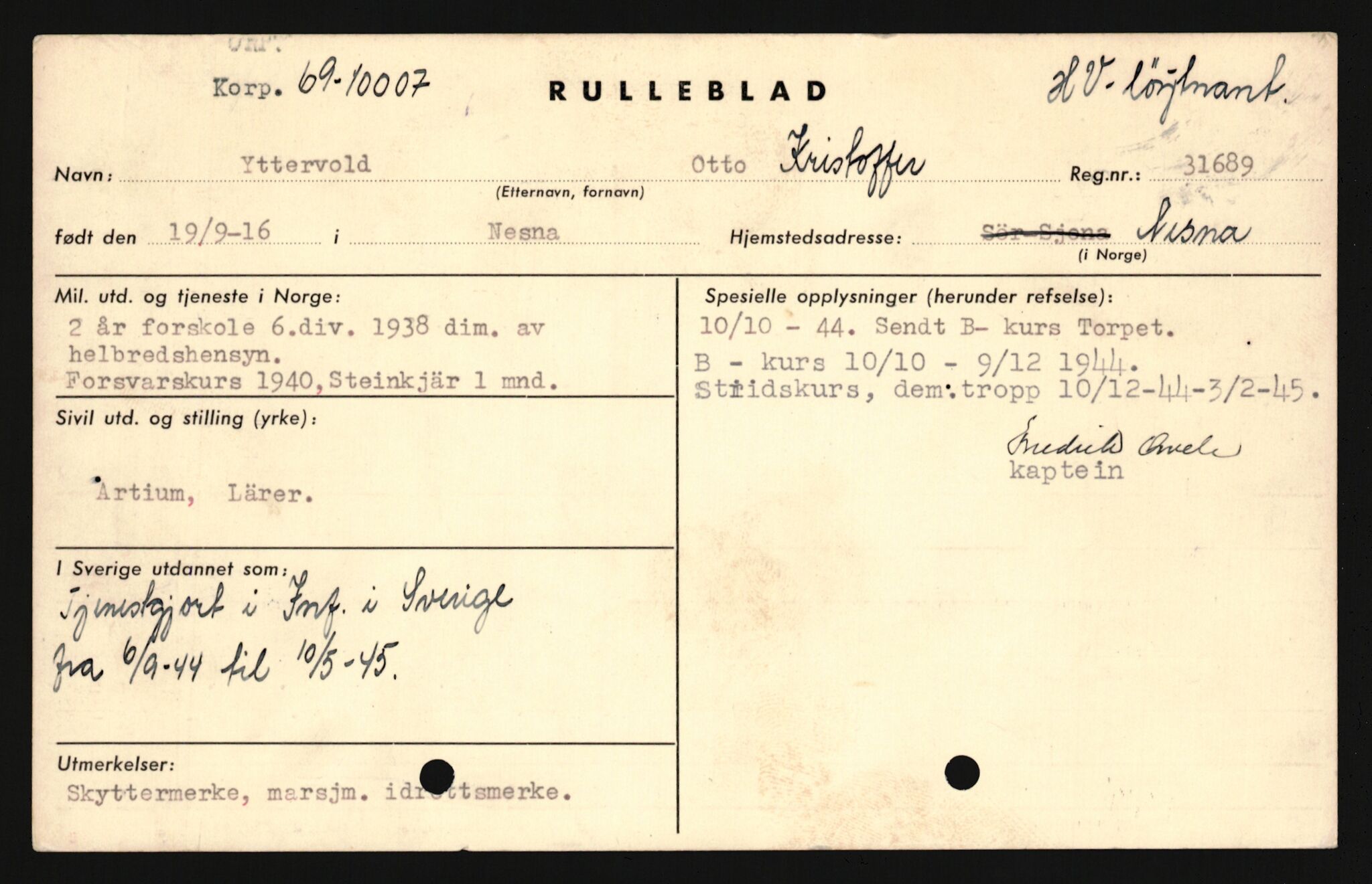 Forsvaret, Sør-Hålogaland landforsvar, AV/RA-RAFA-2552/P/Pa/L0302: Personellmapper for slettet personell, yrkesbefal og vernepliktig befal, født 1913-1916, 1932-1976, p. 463