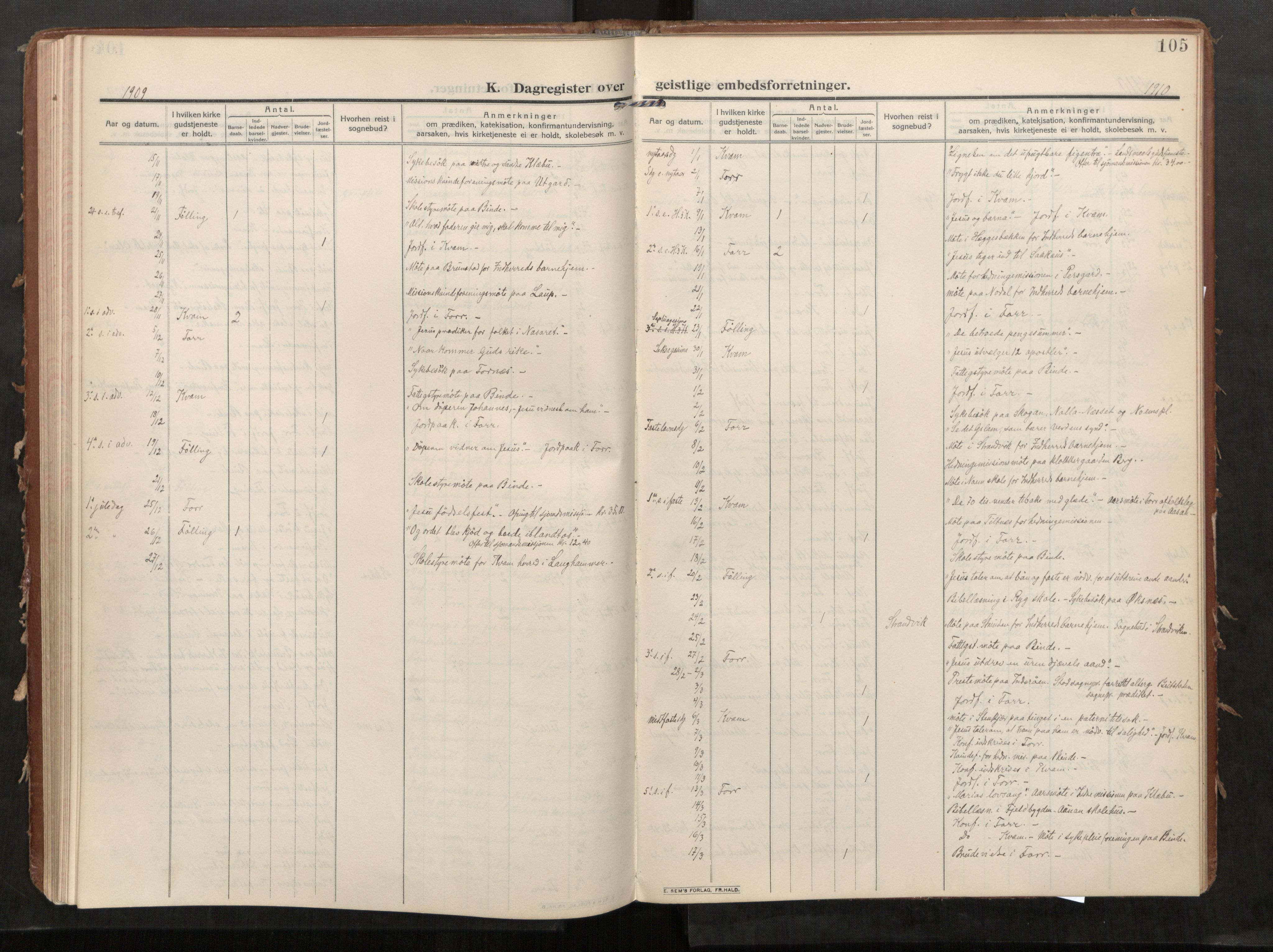 Stod sokneprestkontor, AV/SAT-A-1164/1/I/I1/I1a/L0002: Parish register (official) no. 2, 1909-1922, p. 105