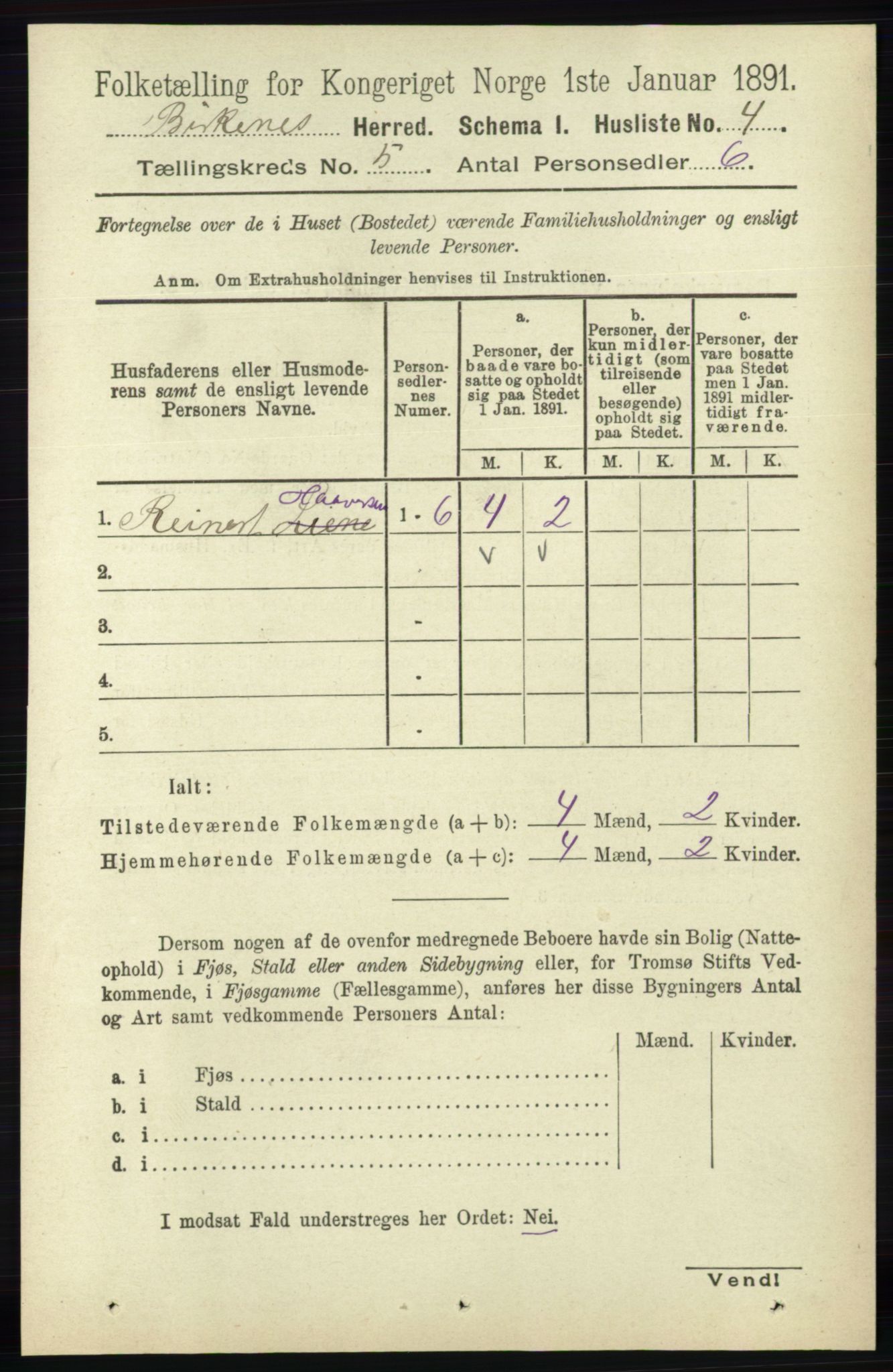 RA, 1891 Census for 0928 Birkenes, 1891, p. 1500