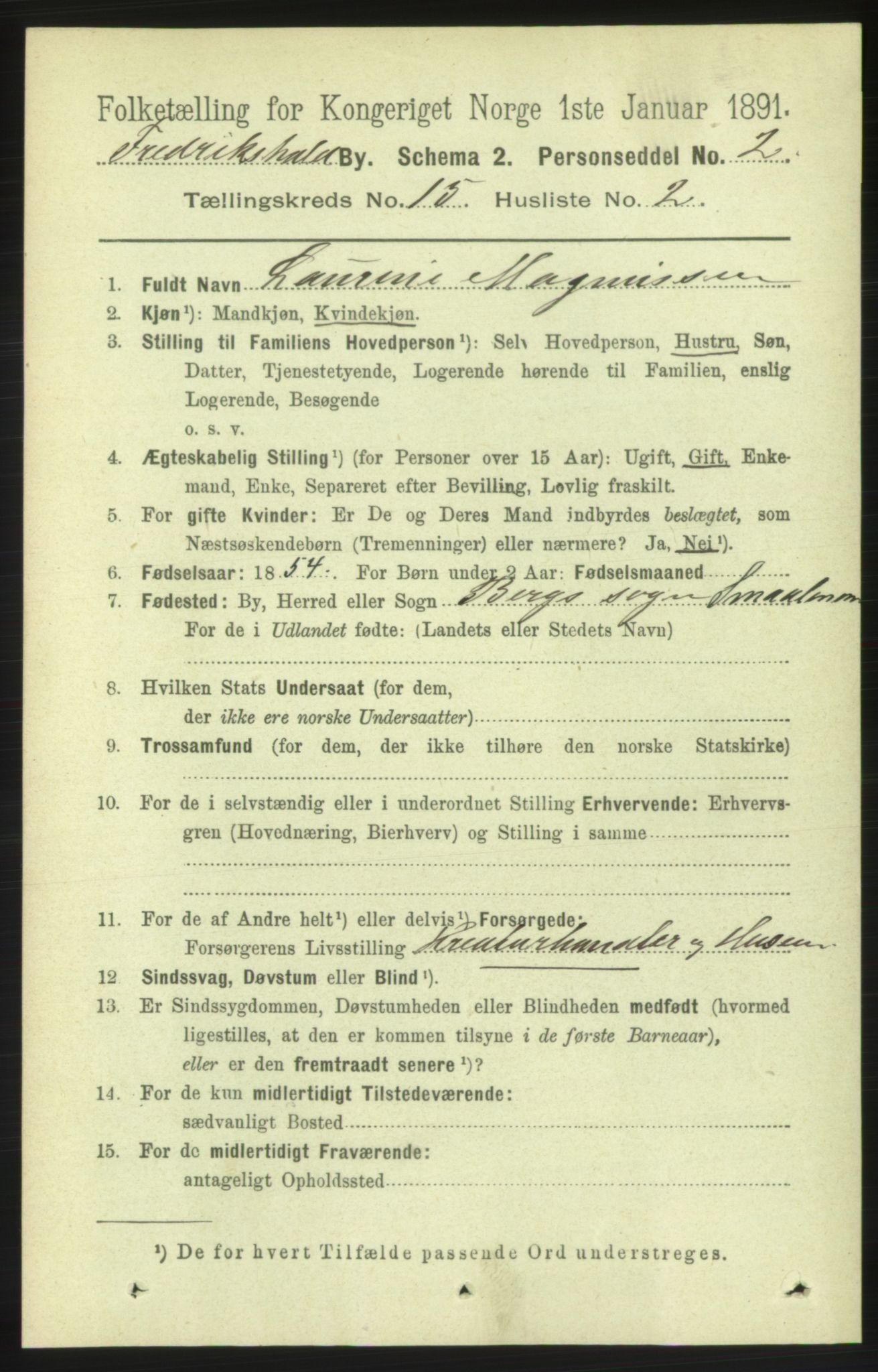 RA, 1891 census for 0101 Fredrikshald, 1891, p. 9465