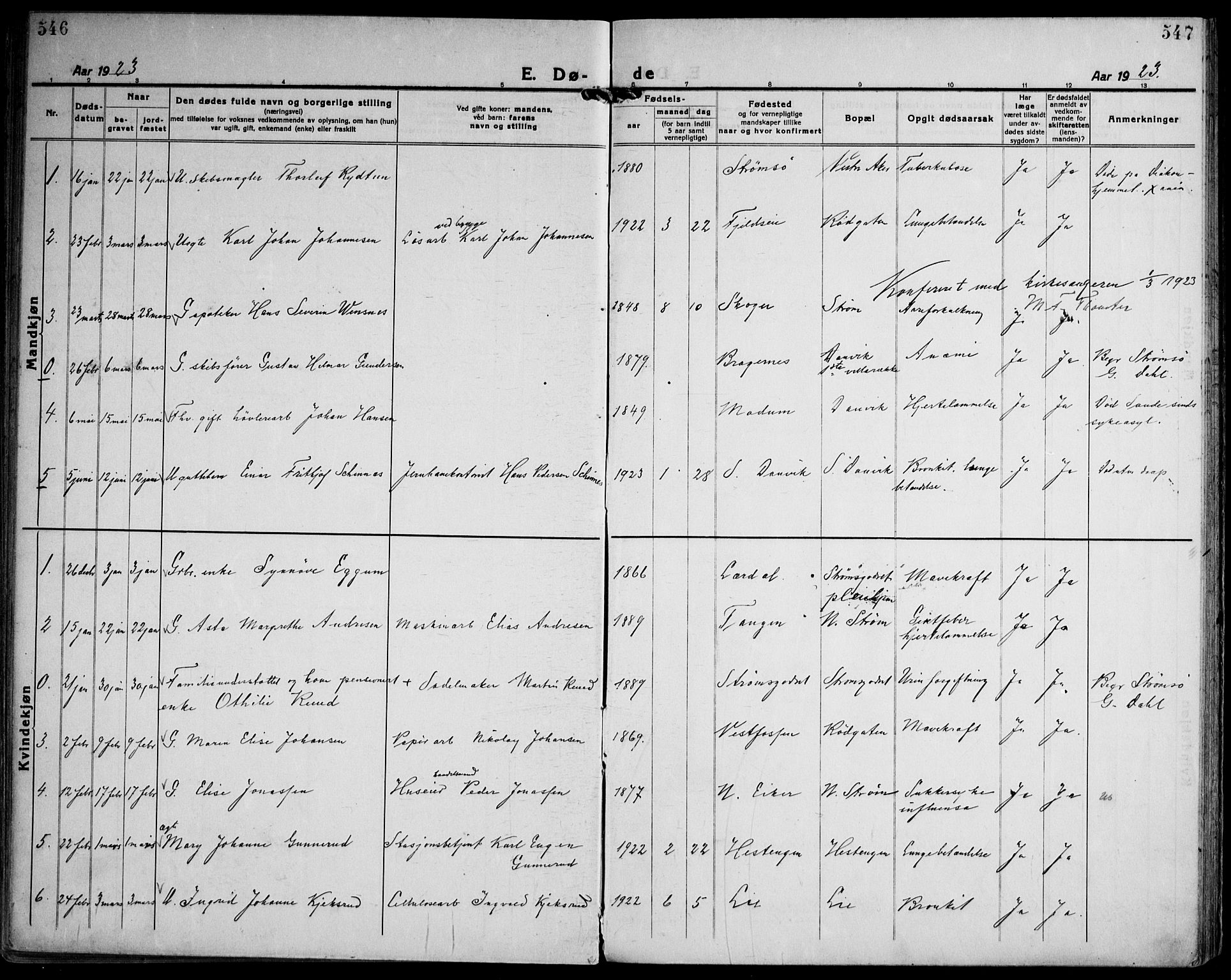 Strømsgodset kirkebøker, AV/SAKO-A-324/F/Fa/L0003: Parish register (official) no. 3, 1920-1936, p. 546-547