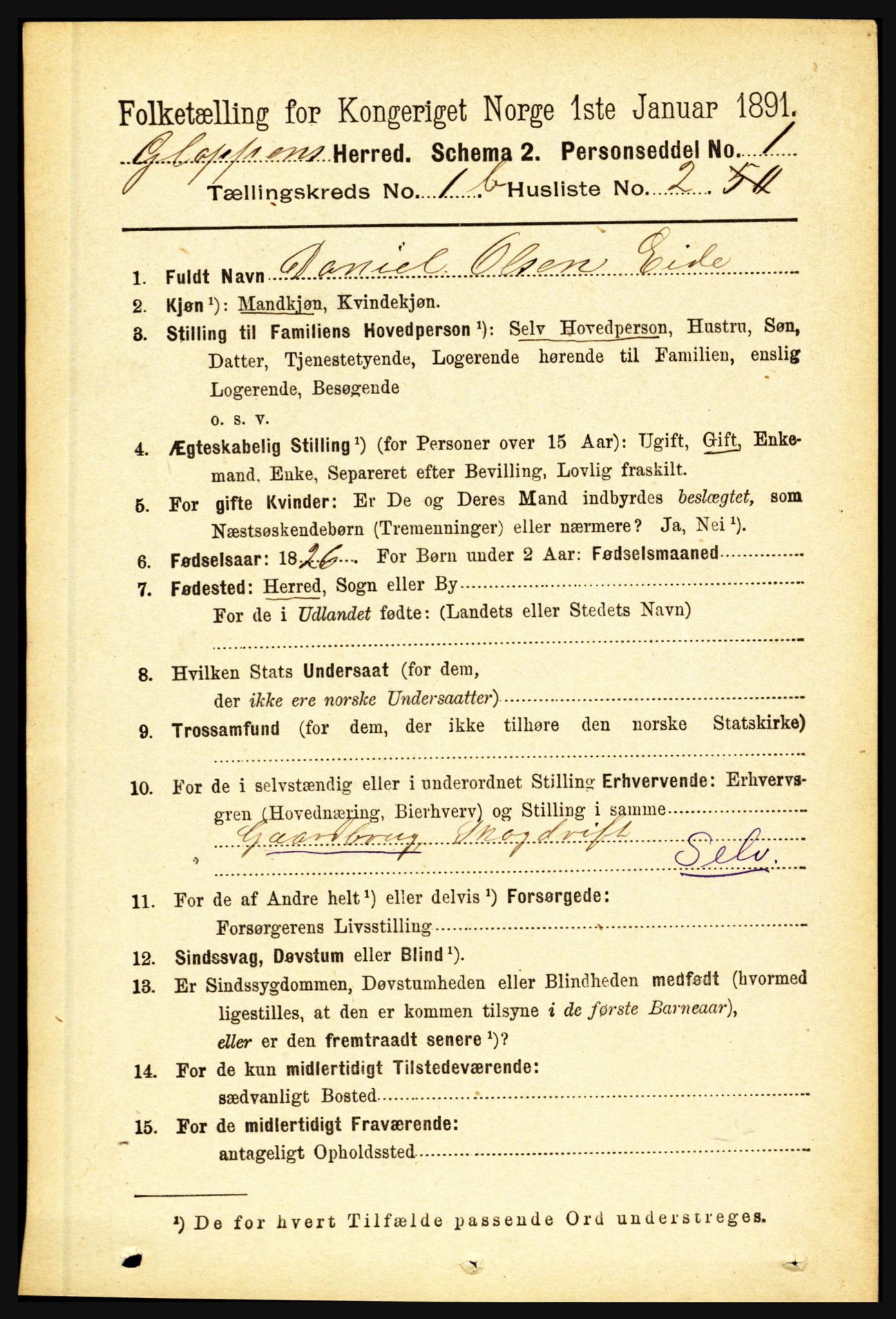 RA, 1891 census for 1445 Gloppen, 1891, p. 409