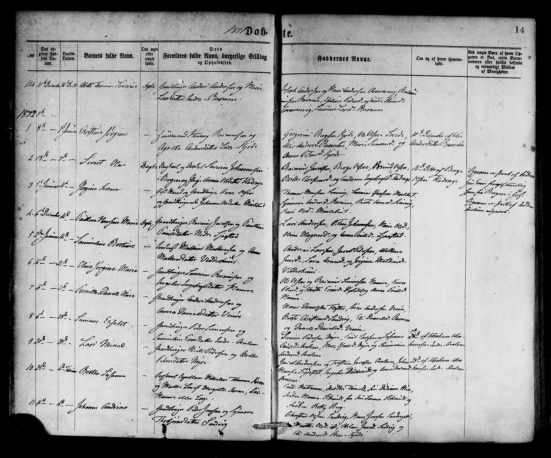 Selje sokneprestembete, SAB/A-99938/H/Ha/Haa/Haaa: Parish register (official) no. A 12, 1870-1880, p. 14