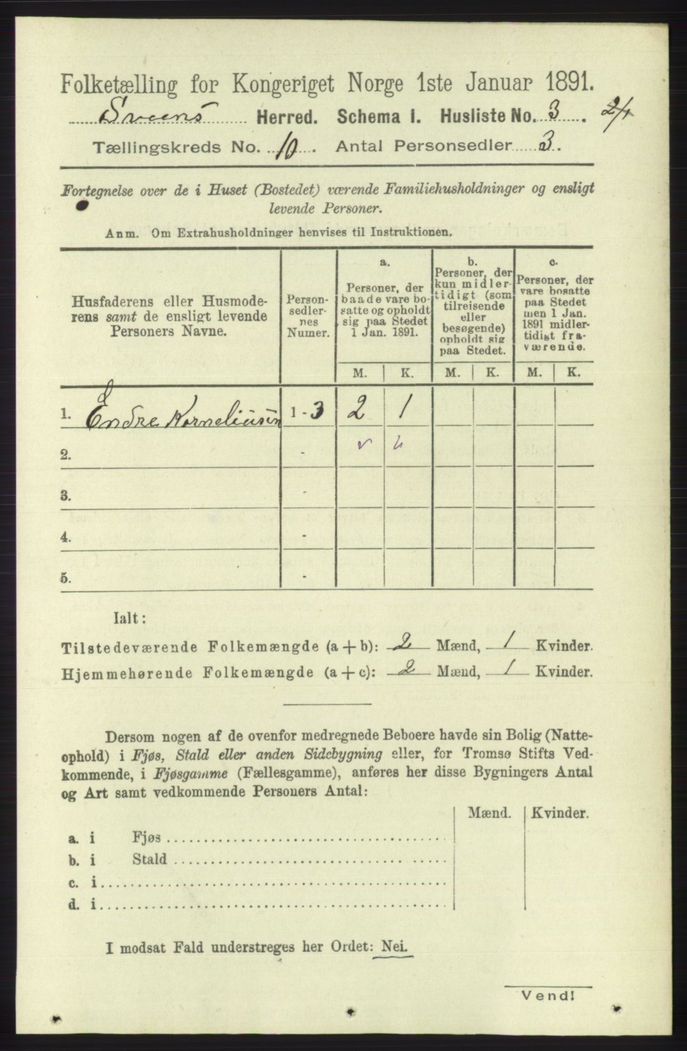 RA, 1891 census for 1216 Sveio, 1891, p. 2881