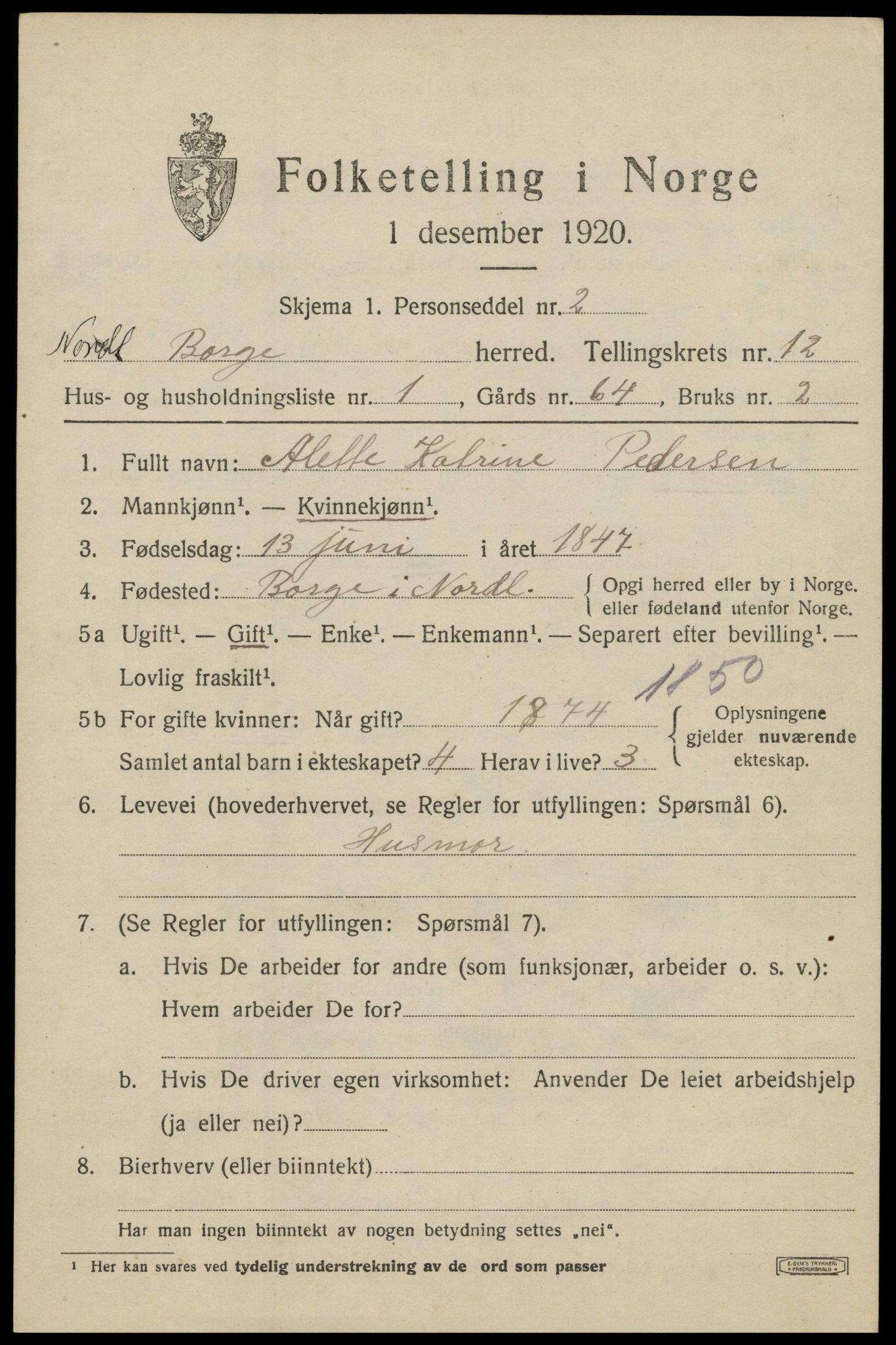 SAT, 1920 census for Borge, 1920, p. 9813