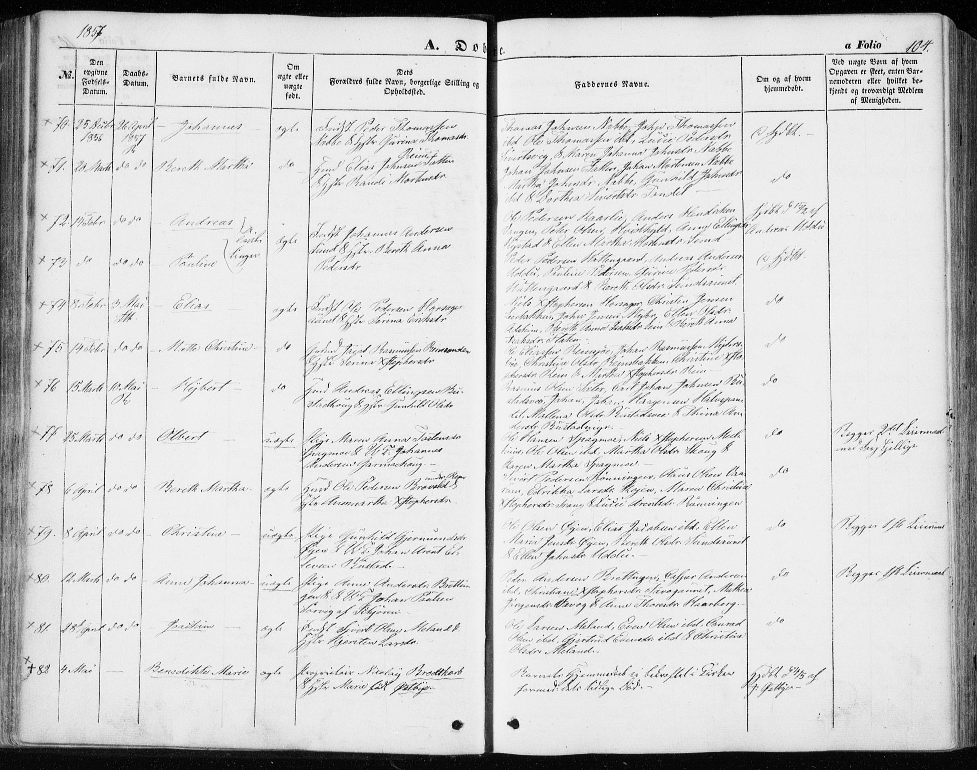 Ministerialprotokoller, klokkerbøker og fødselsregistre - Sør-Trøndelag, SAT/A-1456/646/L0611: Parish register (official) no. 646A09, 1848-1857, p. 104