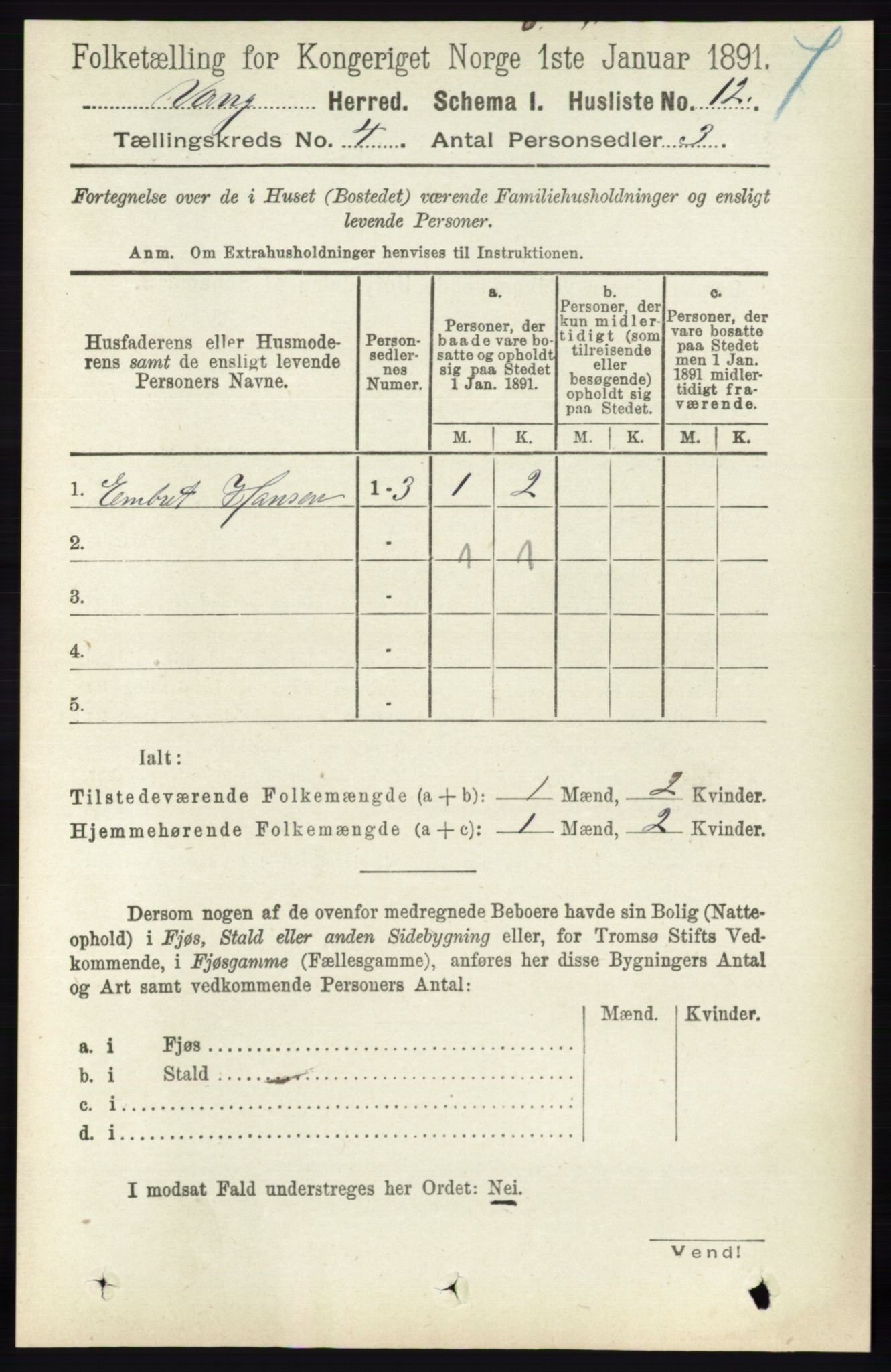 RA, 1891 census for 0414 Vang, 1891, p. 2641