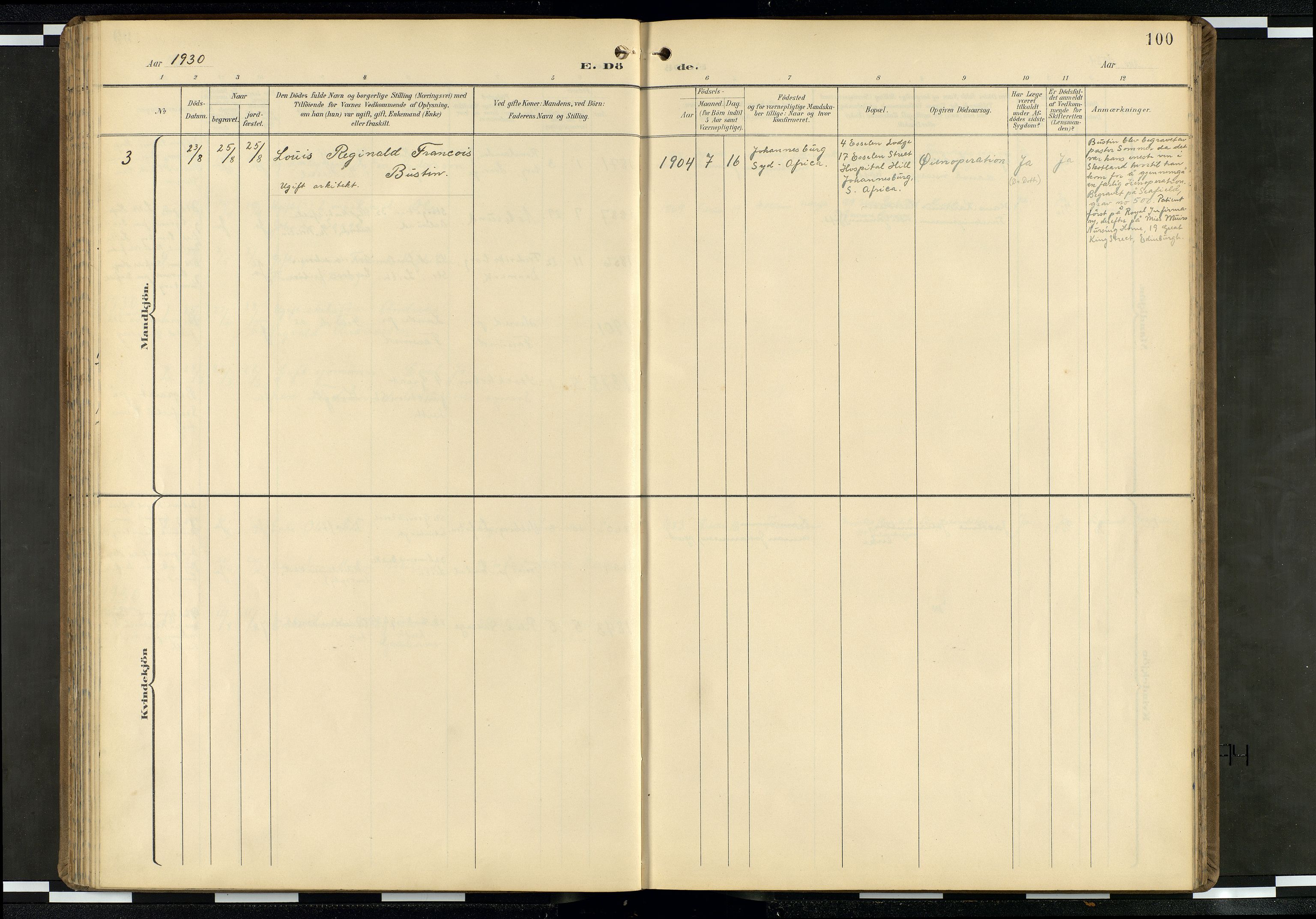 Den norske sjømannsmisjon i utlandet/Skotske havner (Leith, Glasgow), AV/SAB-SAB/PA-0100/H/Ha/Haa/L0004: Parish register (official) no. A 4, 1899-1949, p. 99b-100a