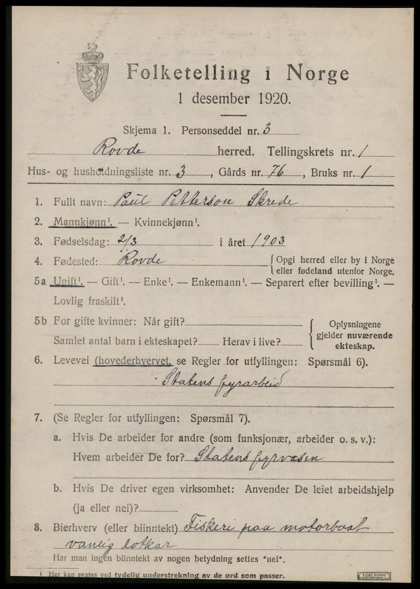 SAT, 1920 census for Rovde, 1920, p. 249