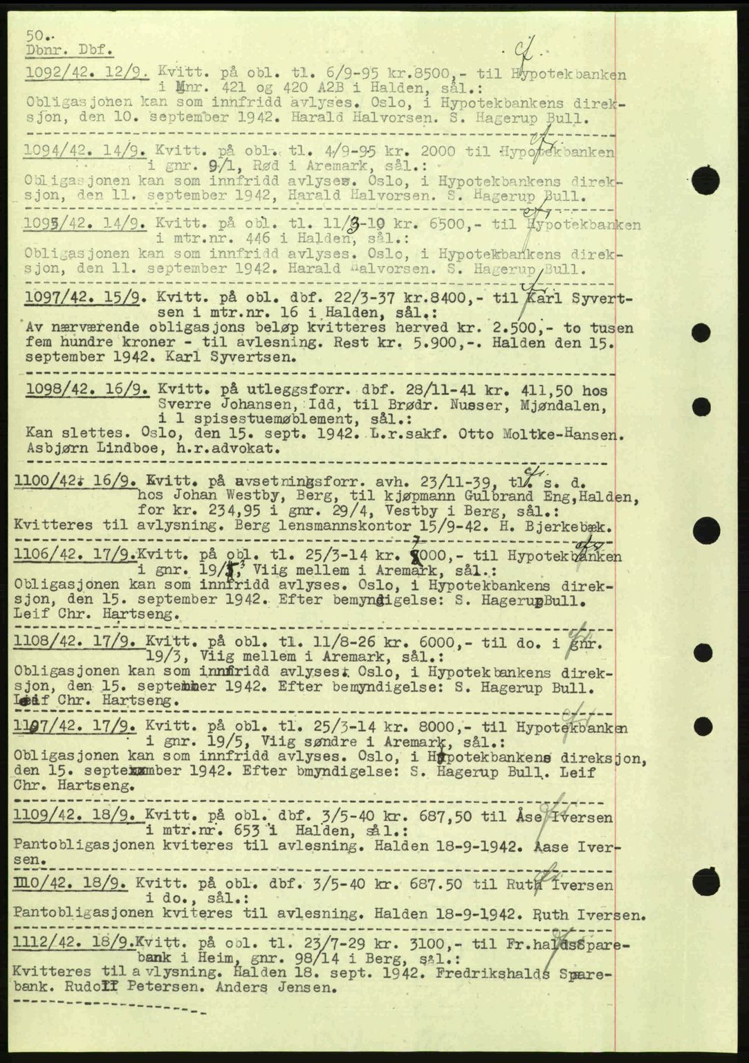 Idd og Marker sorenskriveri, AV/SAO-A-10283/G/Gb/Gbc/L0002: Mortgage book no. B4-9a, 1939-1945, Diary no: : 1092/1942