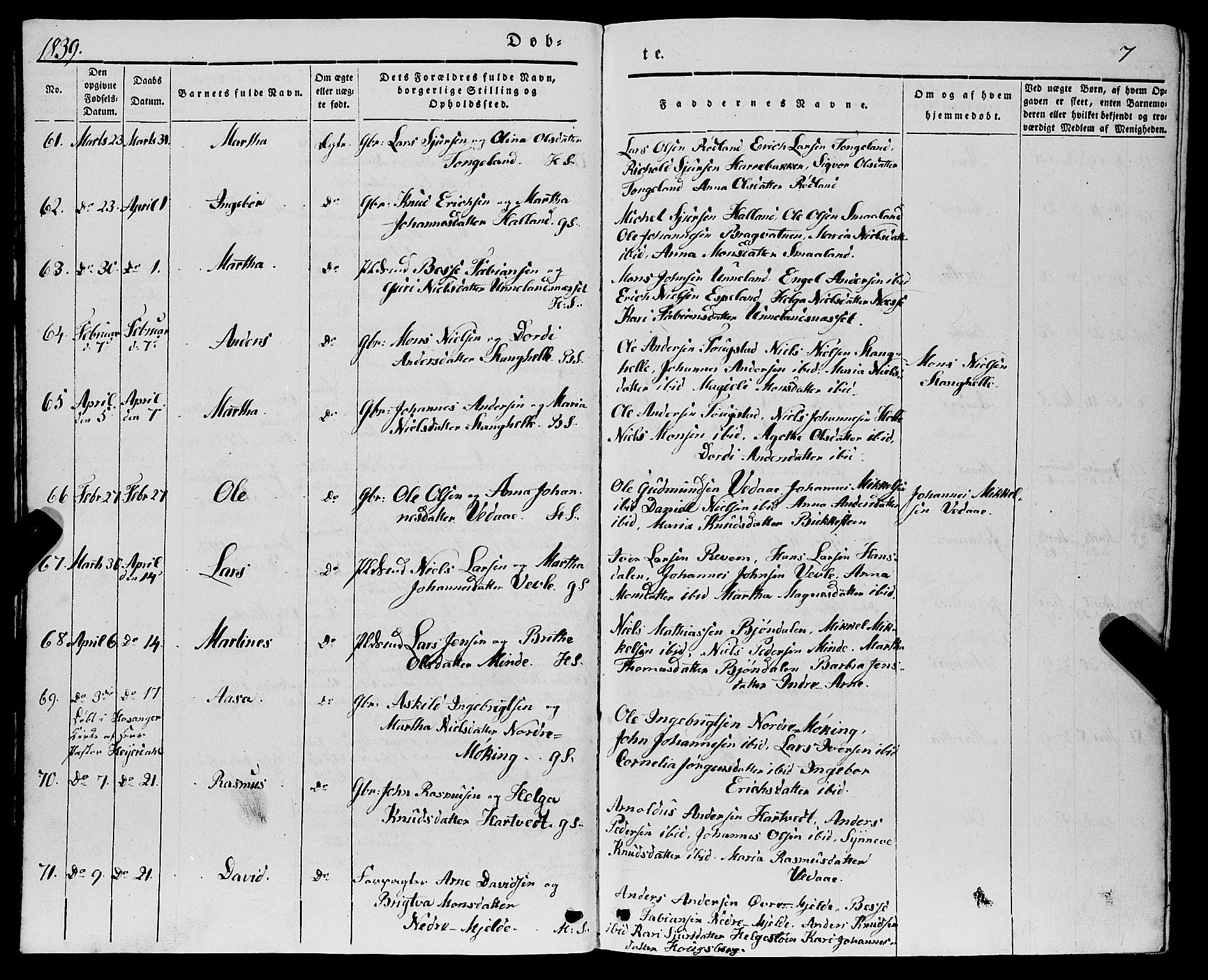 Haus sokneprestembete, AV/SAB-A-75601/H/Haa: Parish register (official) no. A 15, 1838-1847, p. 7
