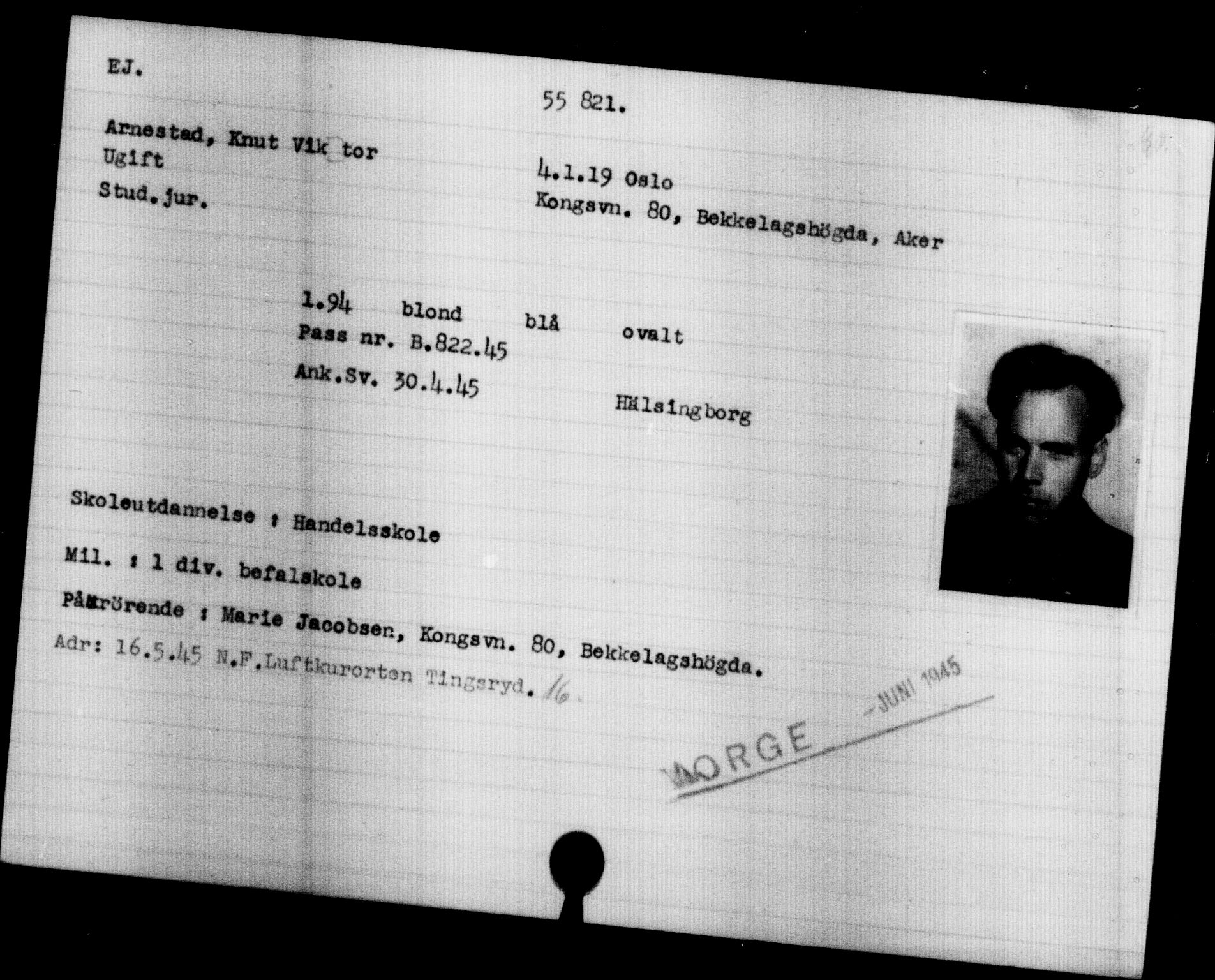 Utenriksstasjonene, Legasjonen i Stockholm, Flyktningkontoret, AV/RA-S-6753/V/Va/L0020: Kjesäterkartoteket, flyktninger med registreringsnr. 55000-58245, 1940-1945, p. 821