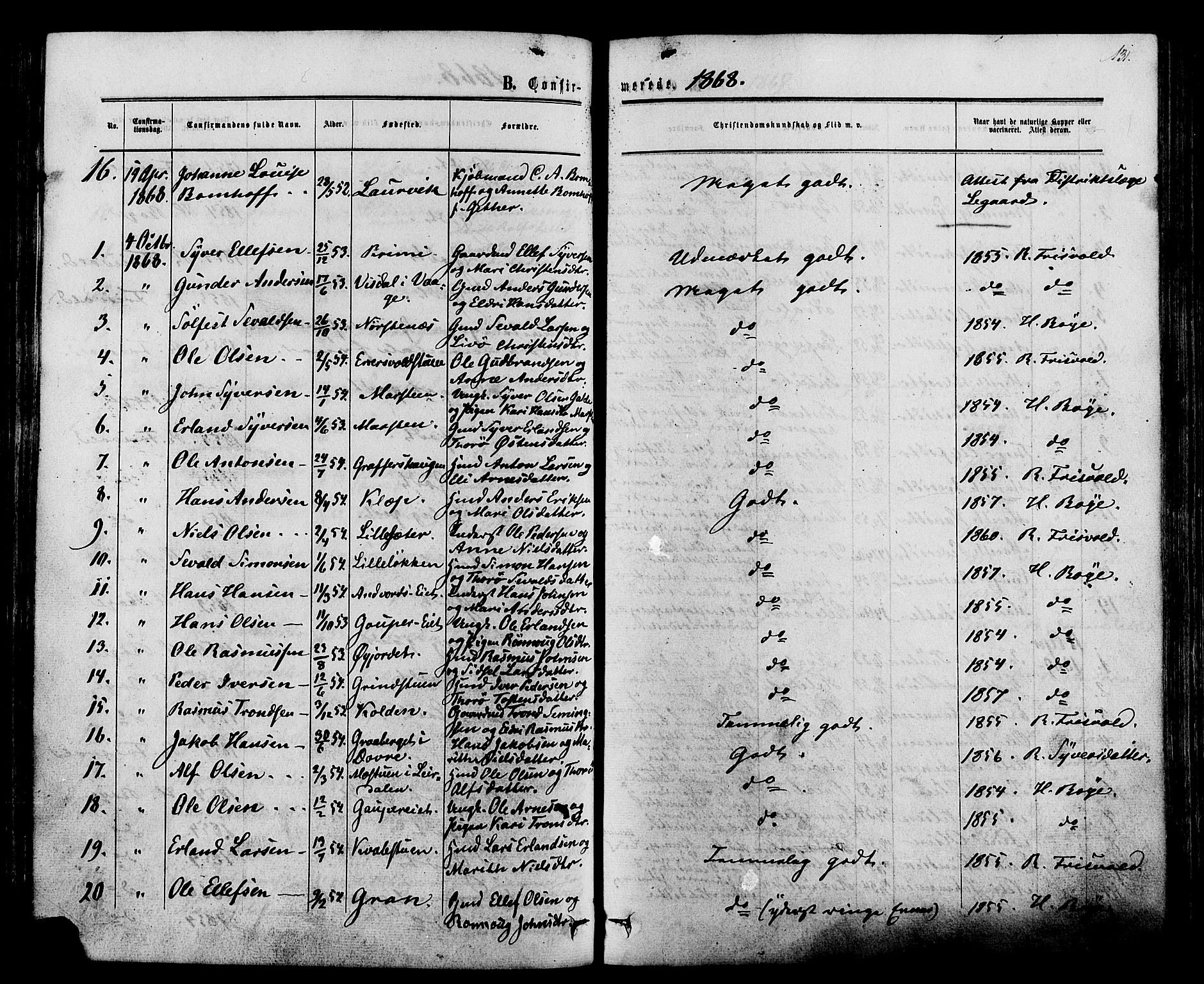 Lom prestekontor, AV/SAH-PREST-070/K/L0007: Parish register (official) no. 7, 1863-1884, p. 131