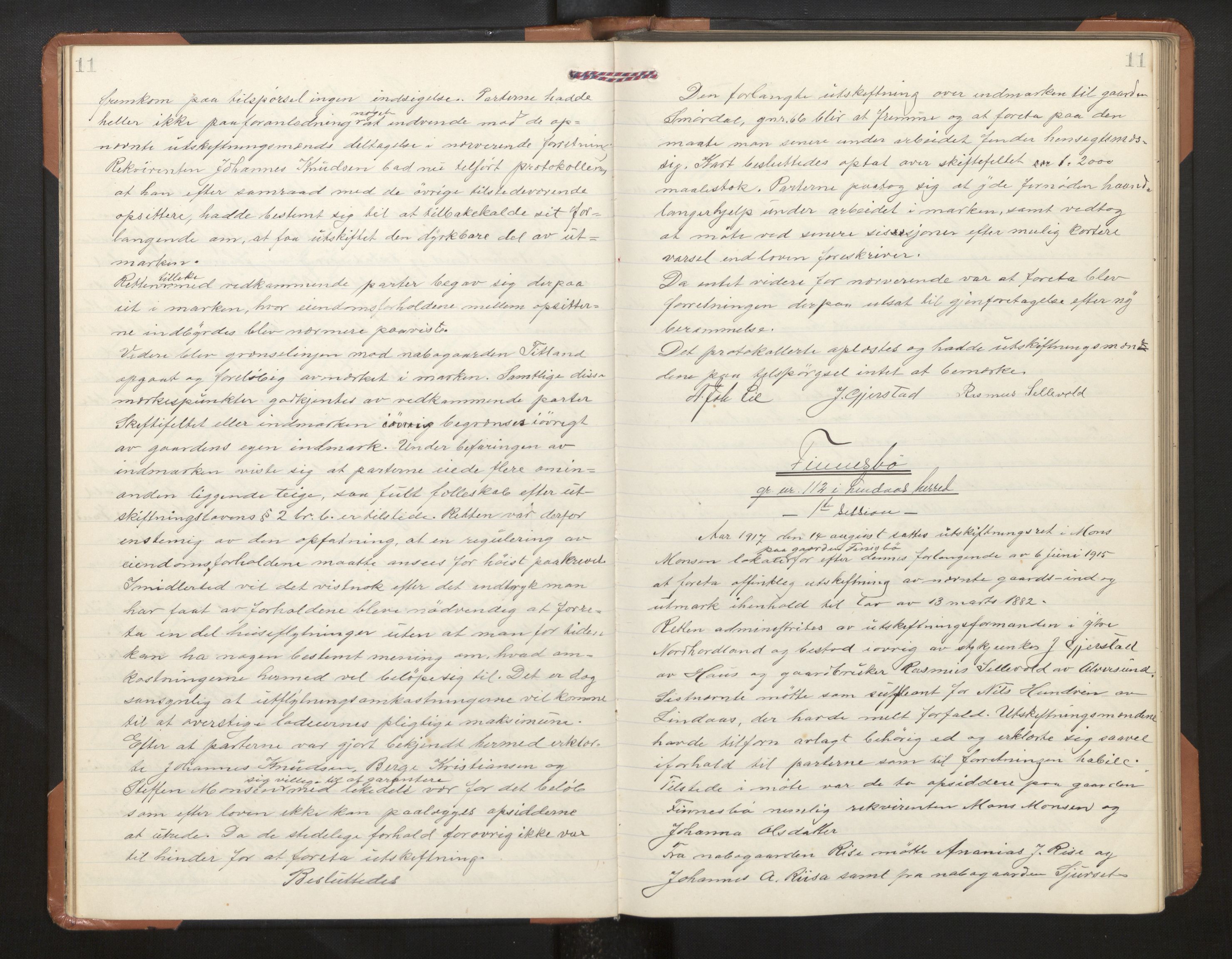 Hordaland jordskiftedøme - II Ytre Nordhordland jordskiftedistrikt, AV/SAB-A-6901/A/Aa/L0030: Forhandlingsprotokoll, 1917-1919, p. 11