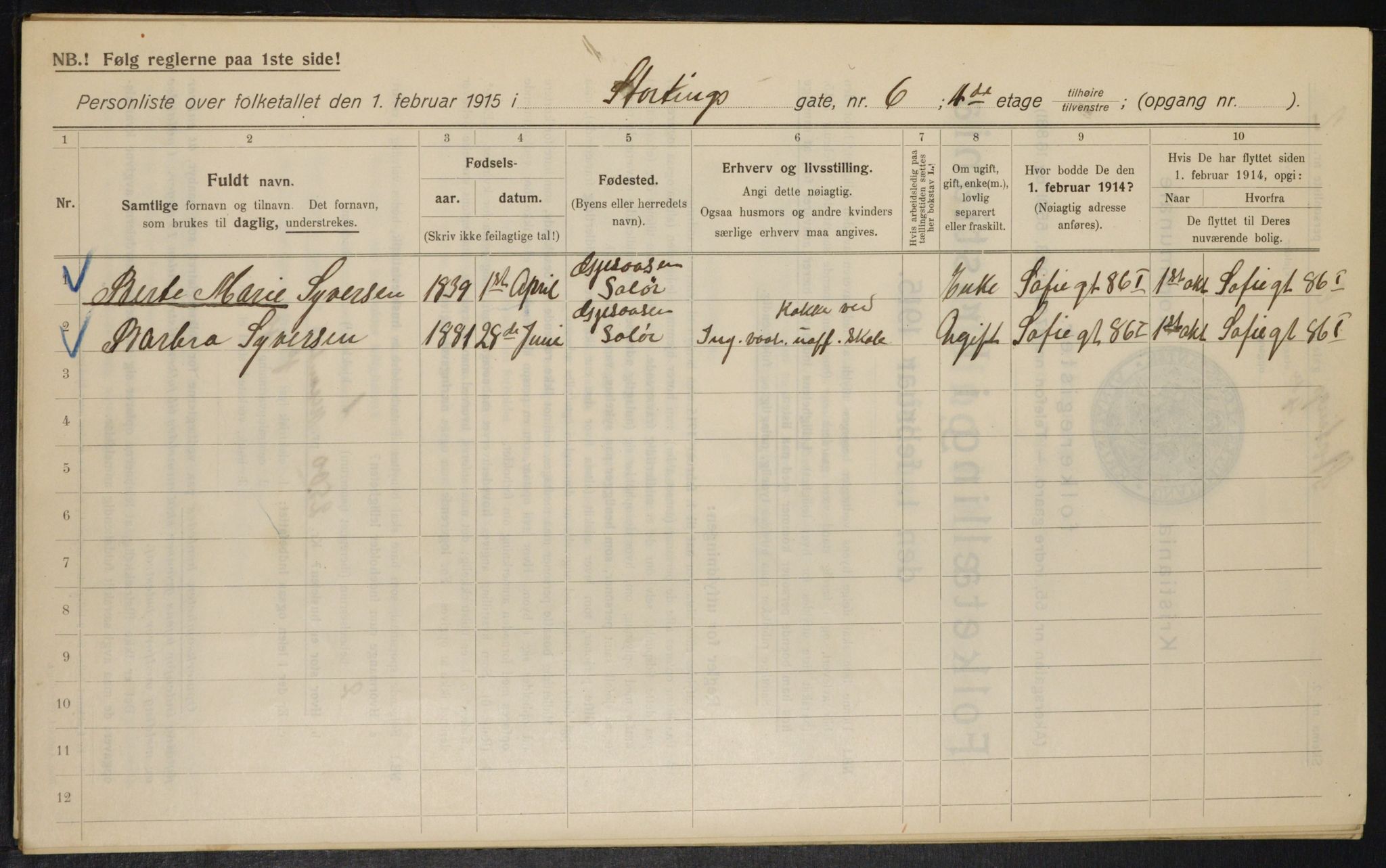 OBA, Municipal Census 1915 for Kristiania, 1915, p. 103682
