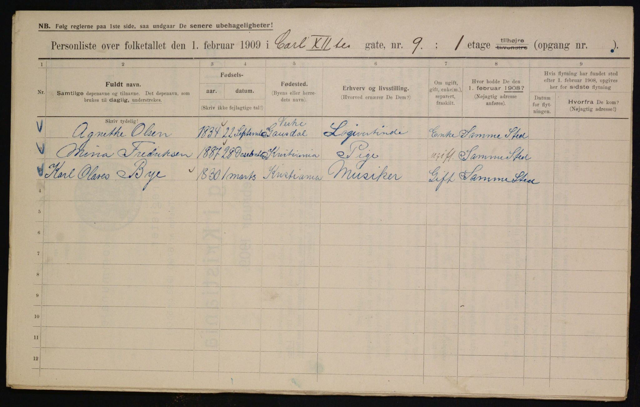 OBA, Municipal Census 1909 for Kristiania, 1909, p. 44134