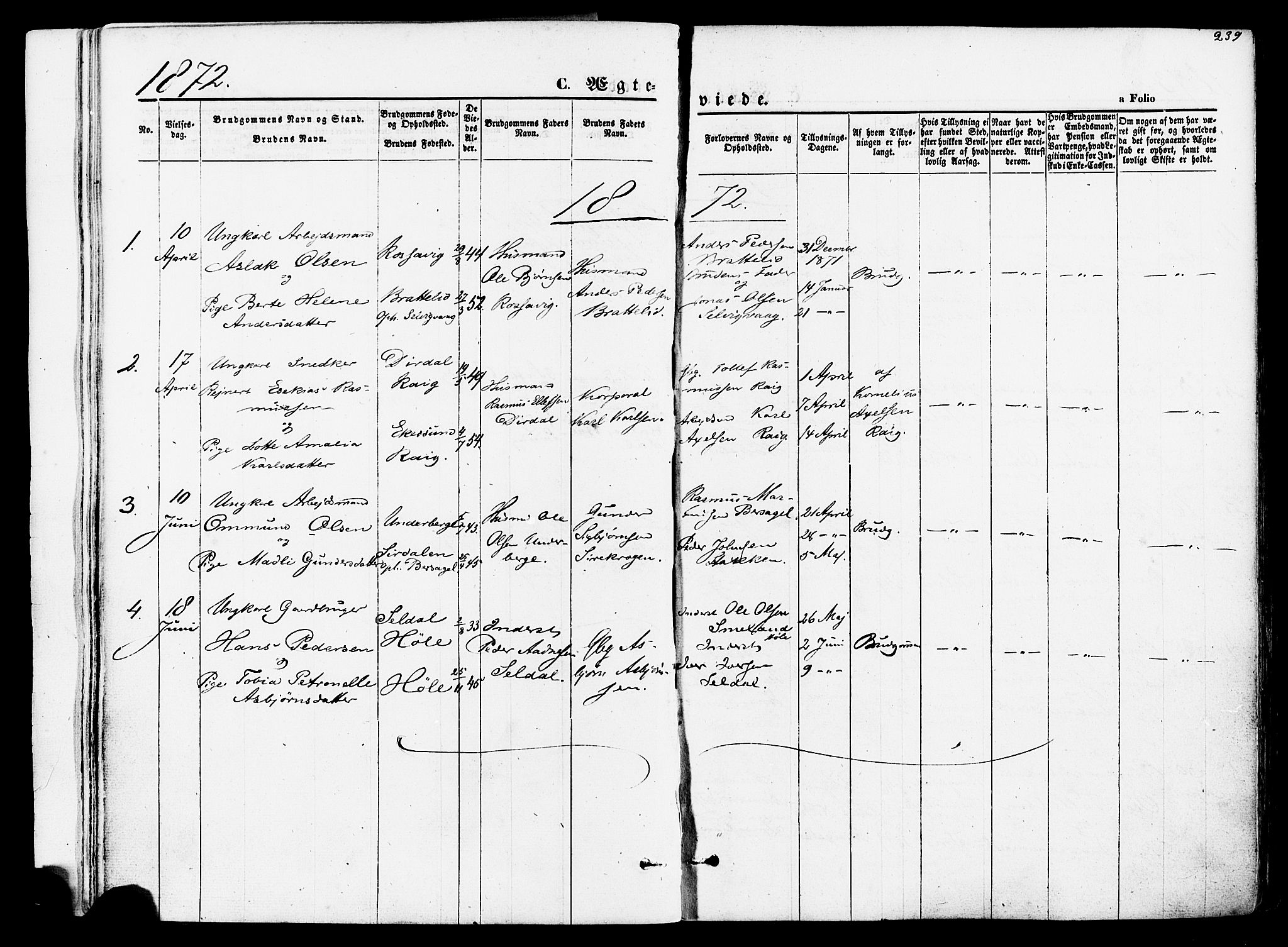 Høgsfjord sokneprestkontor, SAST/A-101624/H/Ha/Haa/L0002: Parish register (official) no. A 2, 1855-1885, p. 239