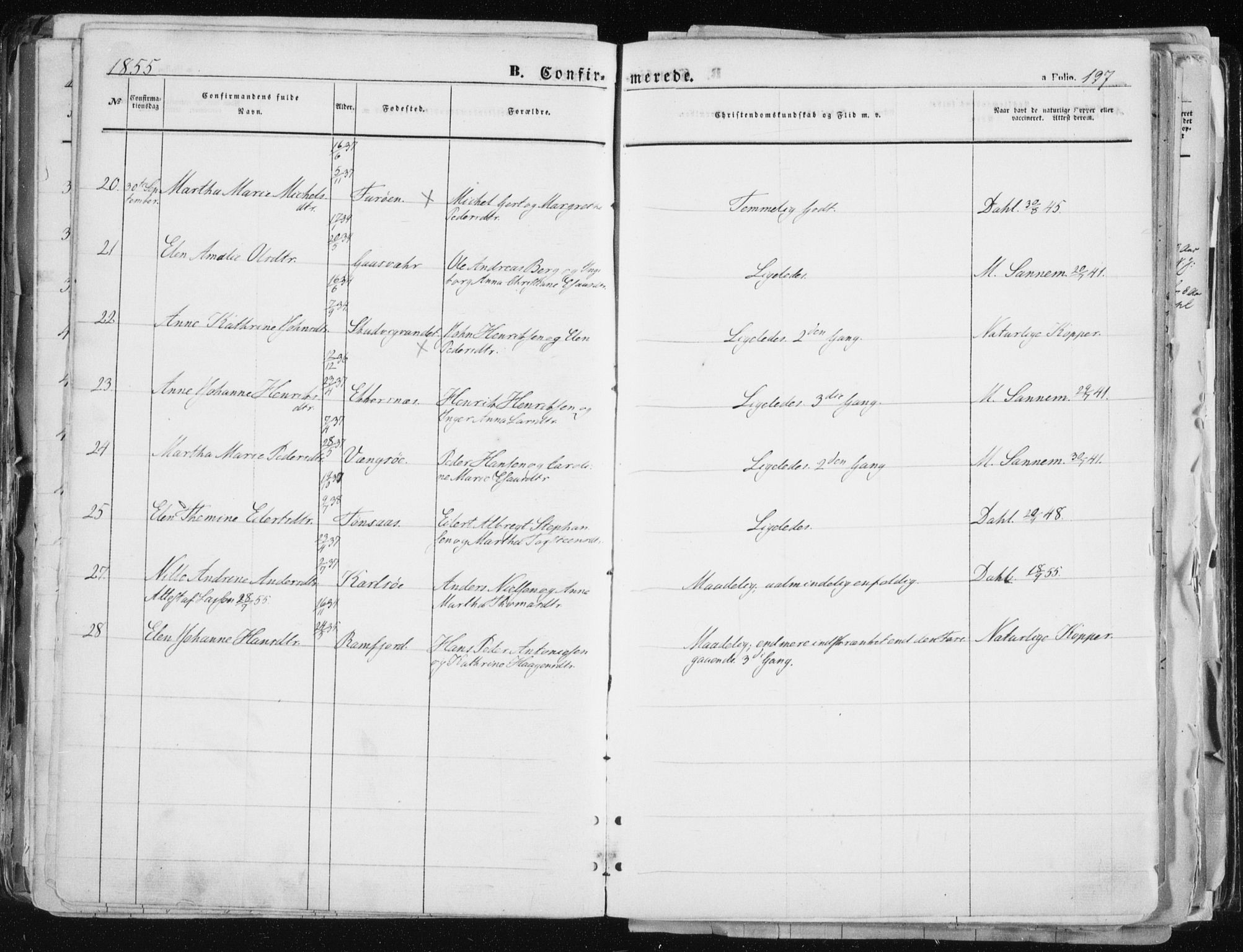 Tromsø sokneprestkontor/stiftsprosti/domprosti, AV/SATØ-S-1343/G/Ga/L0010kirke: Parish register (official) no. 10, 1848-1855, p. 197