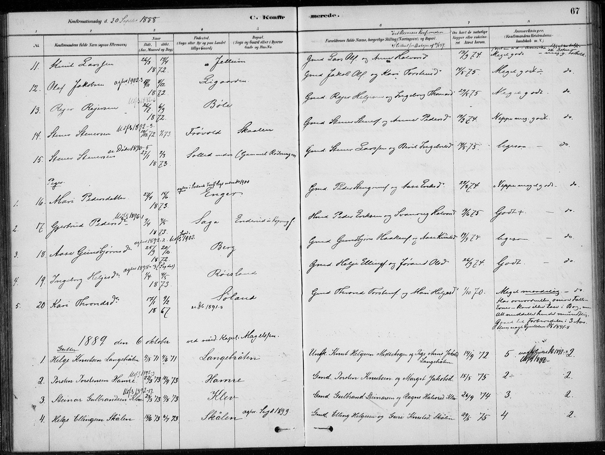 Sigdal kirkebøker, AV/SAKO-A-245/F/Fc/L0001: Parish register (official) no. III 1, 1879-1893, p. 67