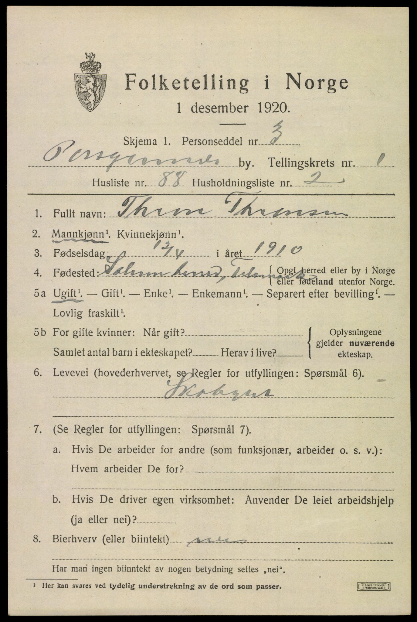 SAKO, 1920 census for Porsgrunn, 1920, p. 8217