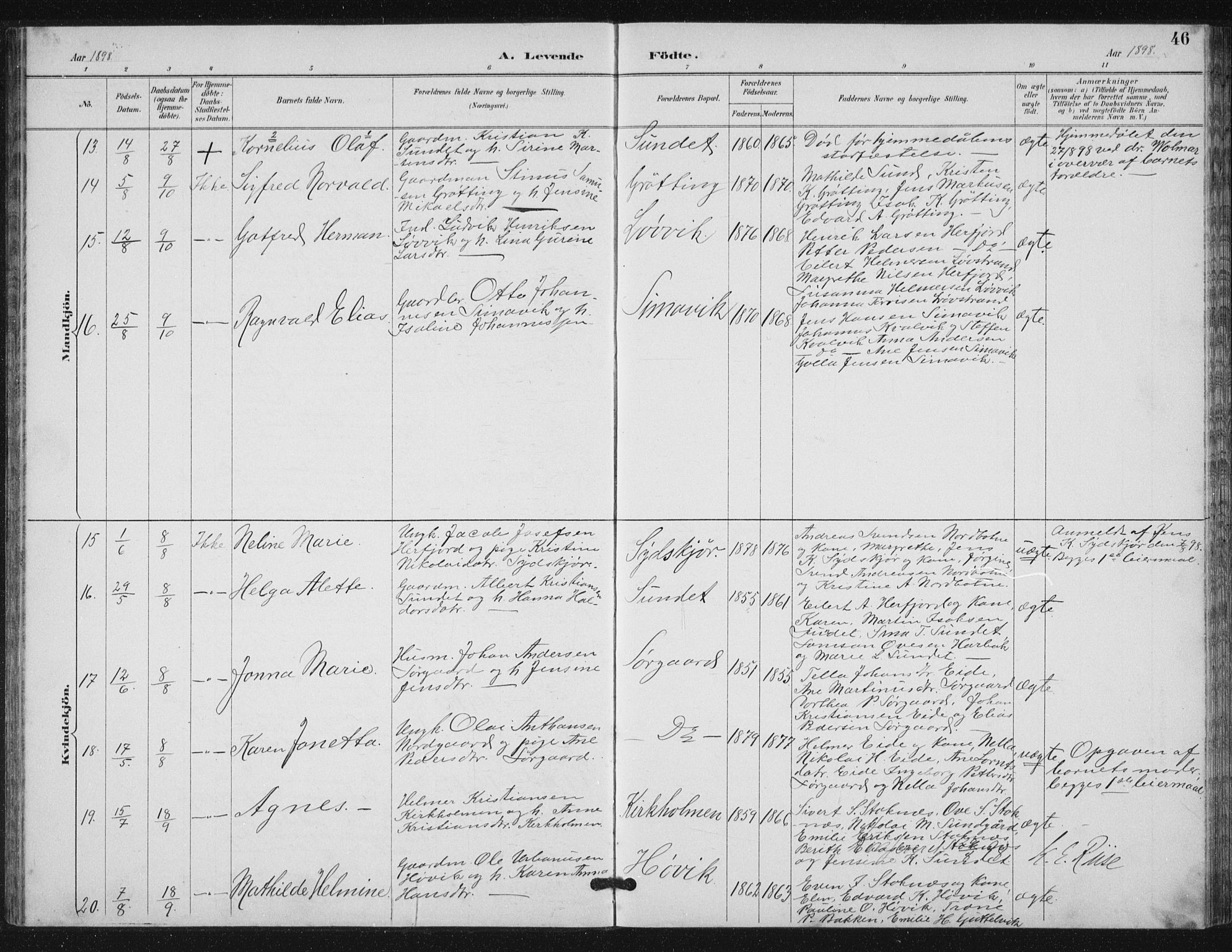 Ministerialprotokoller, klokkerbøker og fødselsregistre - Sør-Trøndelag, AV/SAT-A-1456/656/L0698: Parish register (copy) no. 656C04, 1890-1904, p. 46