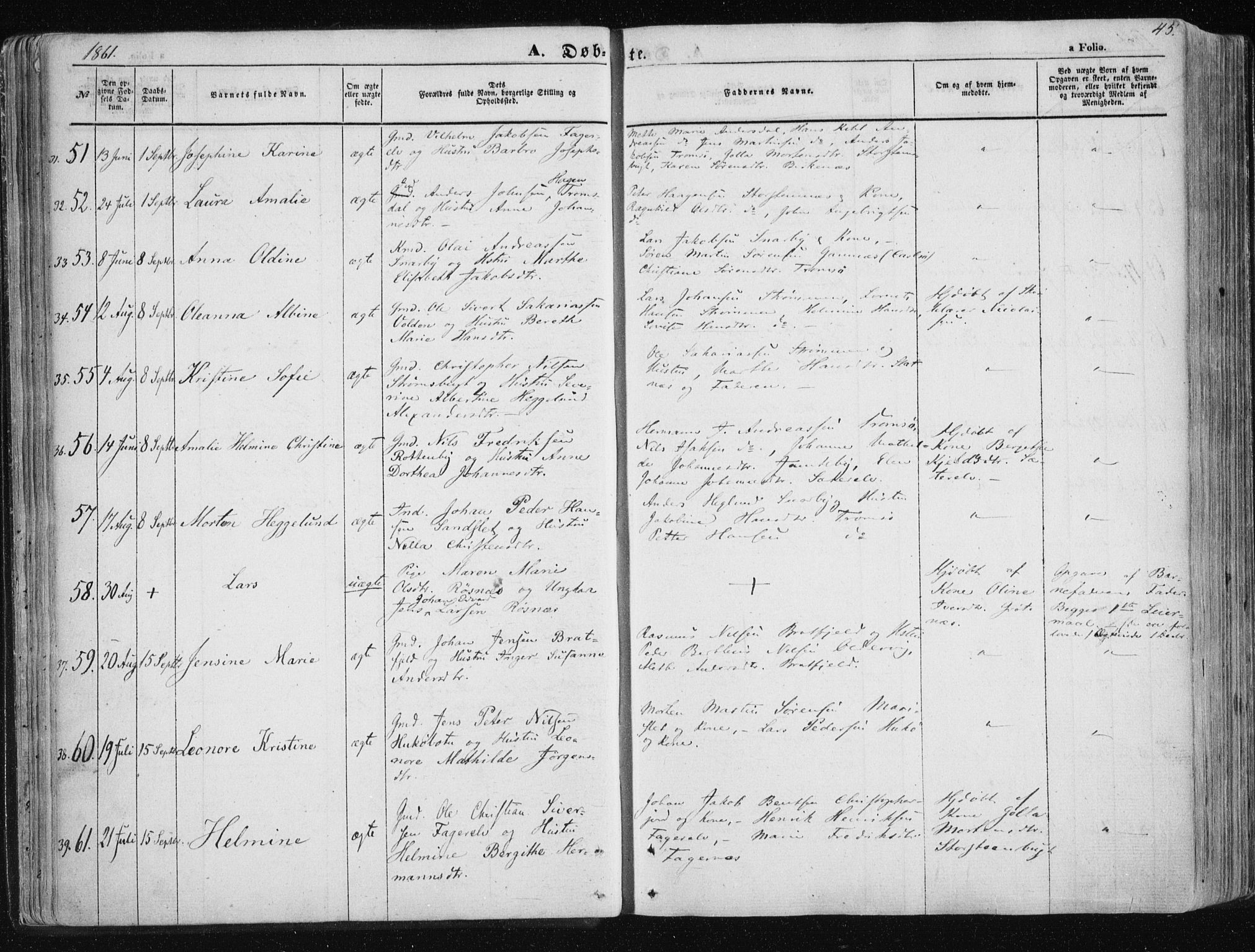 Tromsøysund sokneprestkontor, AV/SATØ-S-1304/G/Ga/L0001kirke: Parish register (official) no. 1, 1856-1867, p. 45