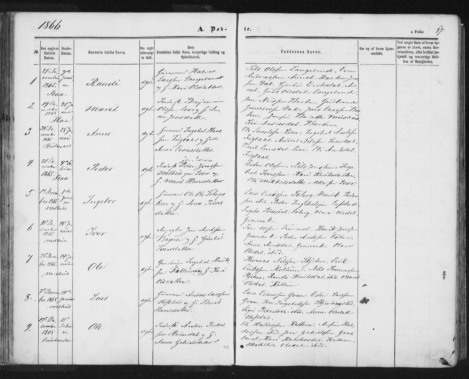Ministerialprotokoller, klokkerbøker og fødselsregistre - Sør-Trøndelag, SAT/A-1456/691/L1077: Parish register (official) no. 691A09, 1862-1873, p. 57