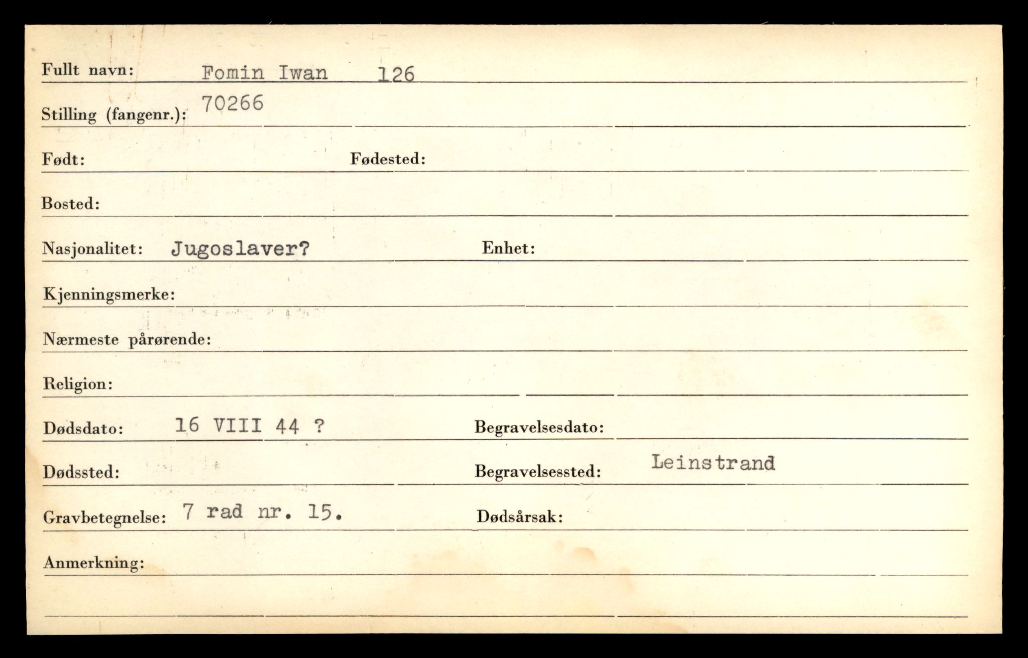 Distriktskontoret for krigsgraver, AV/SAT-A-5030/E/L0005: Kasett/kartotek over falne Britiske og tyske solater, samt andre nasjoners krigsgraver, 1945, p. 35