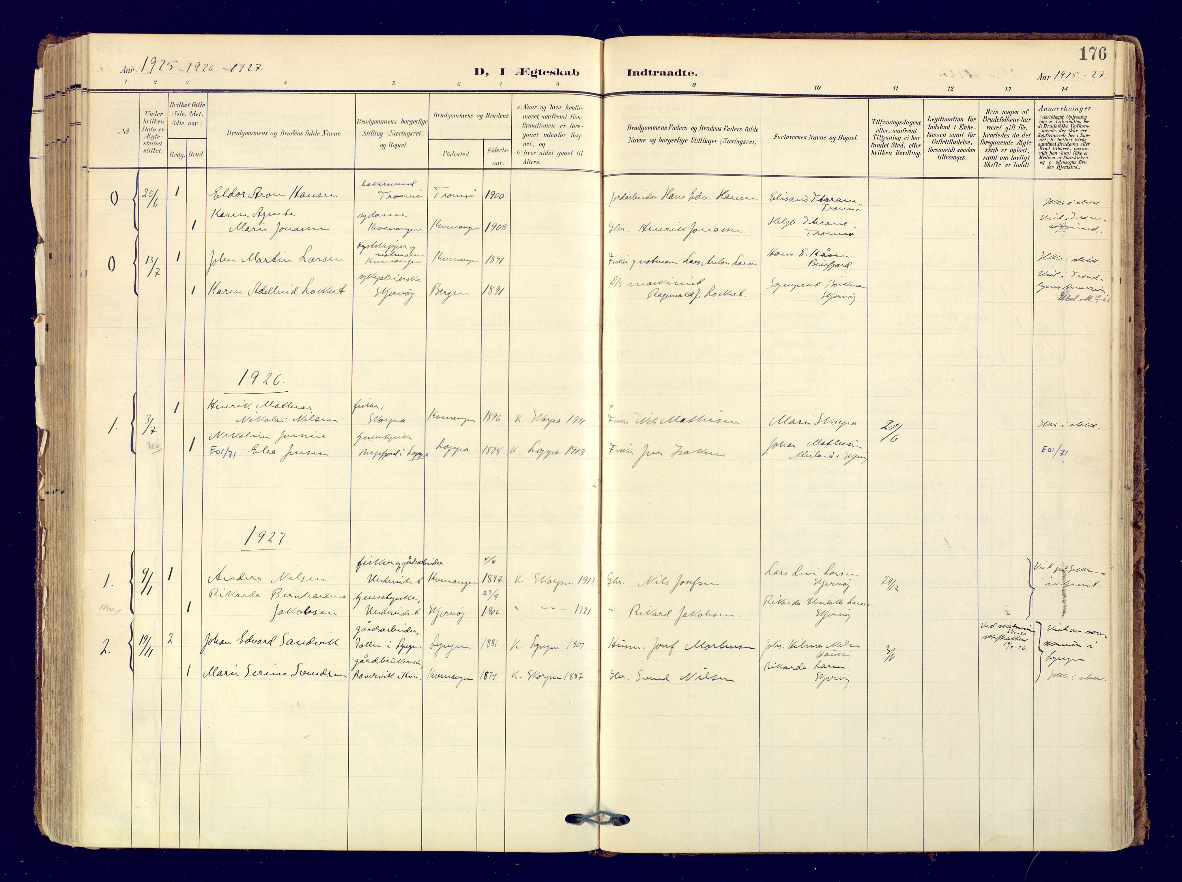 Skjervøy sokneprestkontor, AV/SATØ-S-1300/H/Ha/Haa: Parish register (official) no. 19, 1908-1936, p. 176