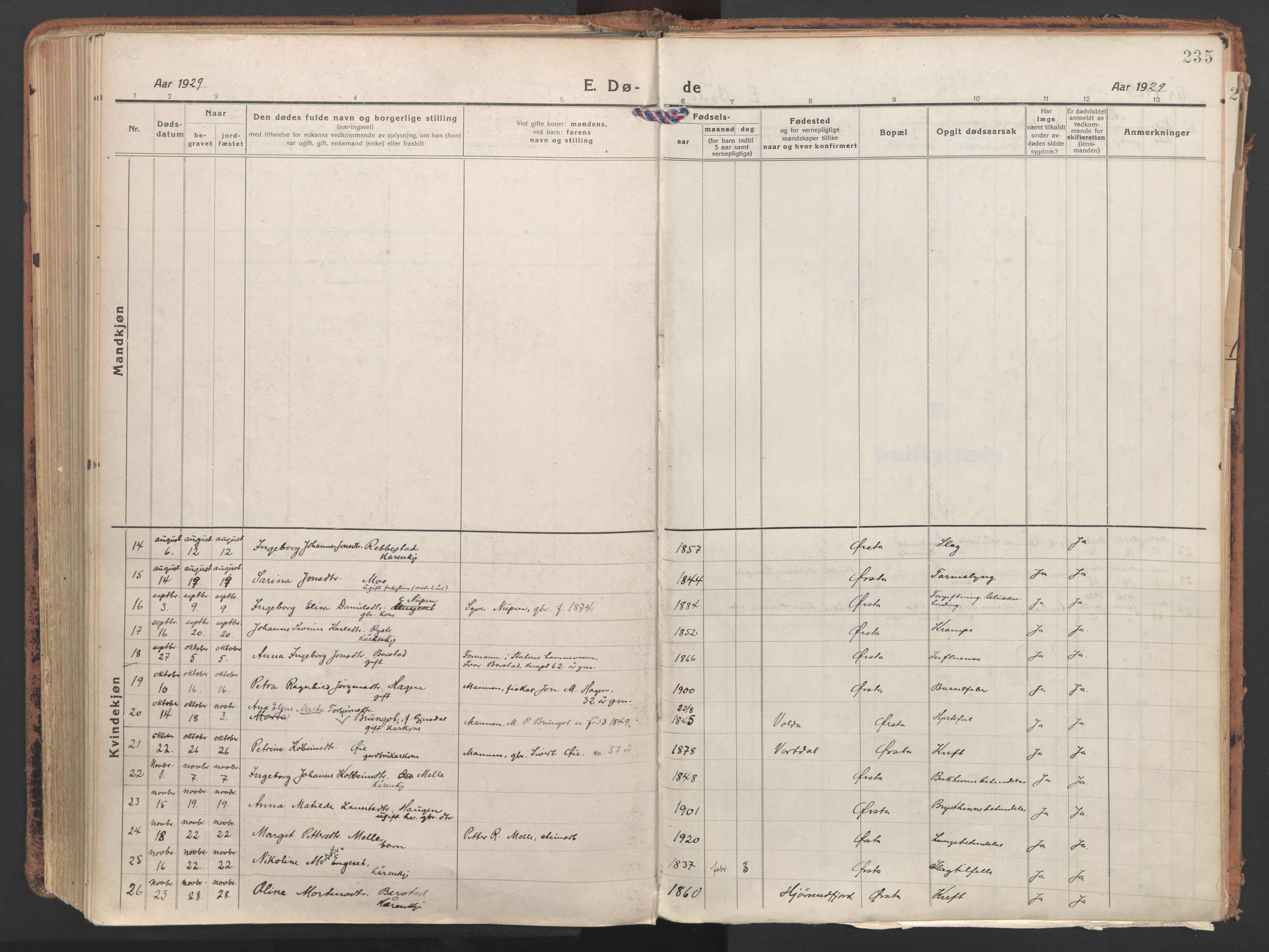 Ministerialprotokoller, klokkerbøker og fødselsregistre - Møre og Romsdal, AV/SAT-A-1454/513/L0180: Parish register (official) no. 513A07, 1919-1929, p. 235