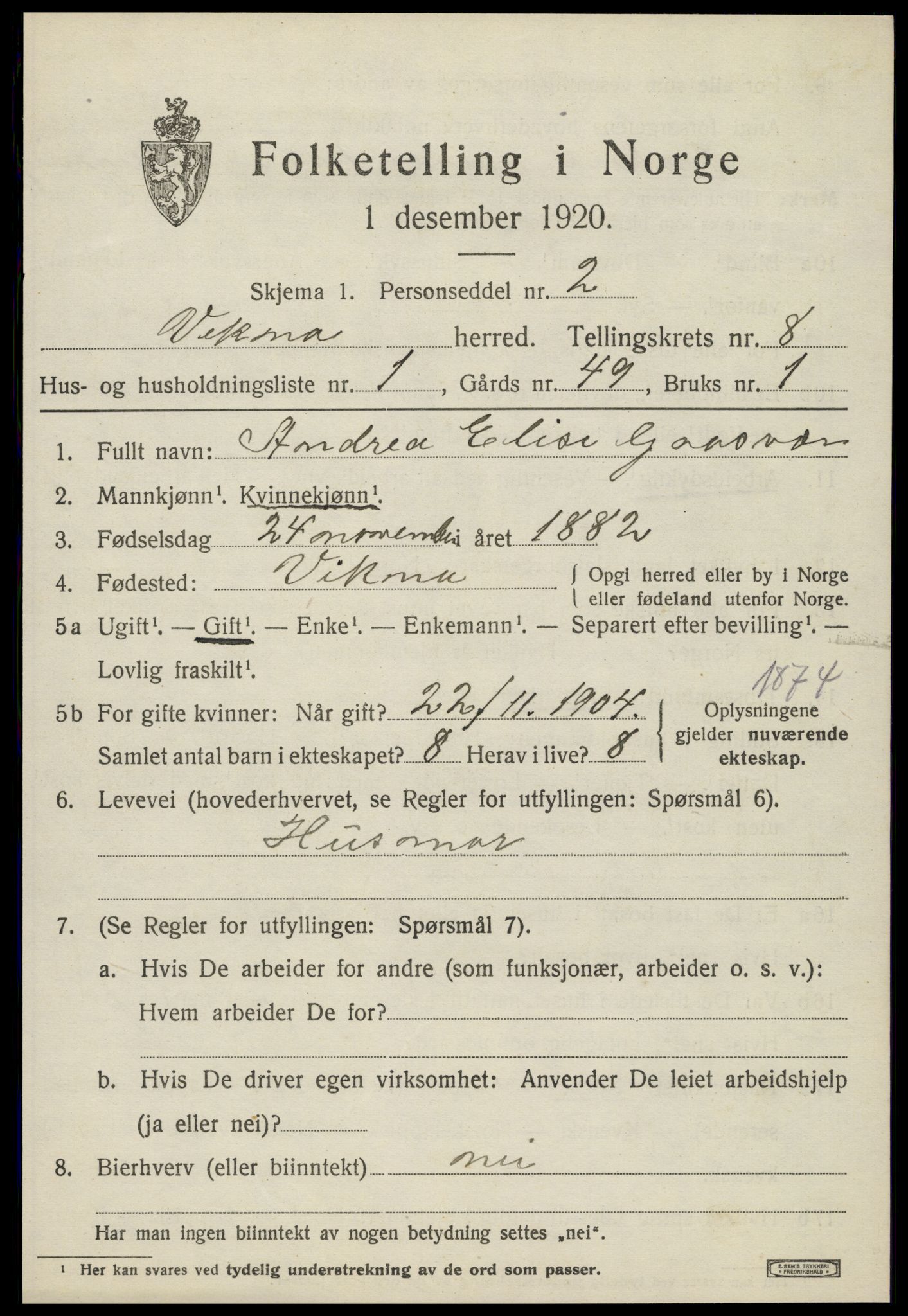 SAT, 1920 census for Vikna, 1920, p. 5989