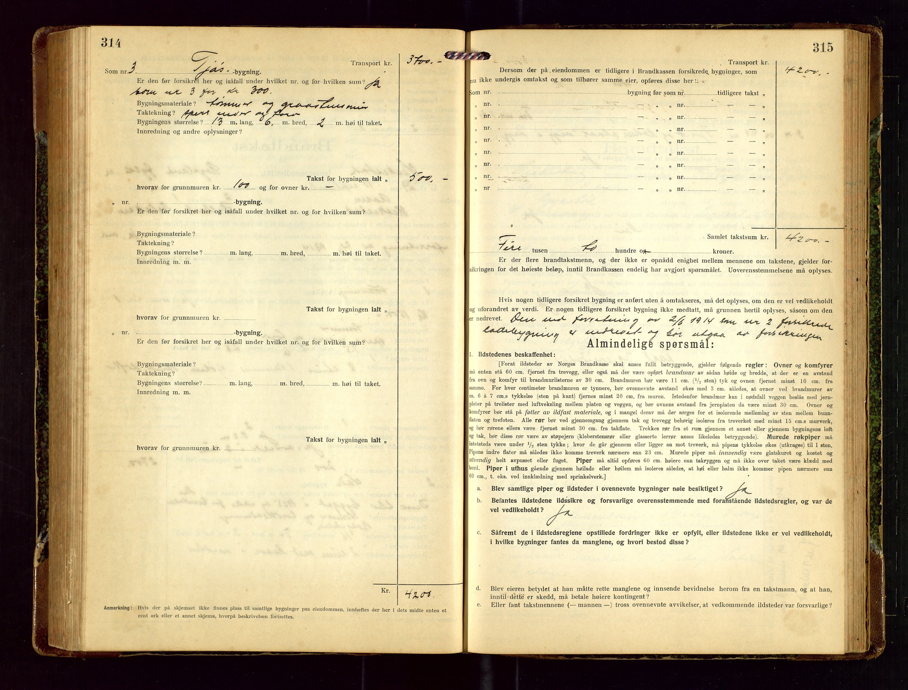 Heskestad lensmannskontor, SAST/A-100304/Gob/L0003: "Brandtakstprotokoll", 1922-1934, p. 314-315