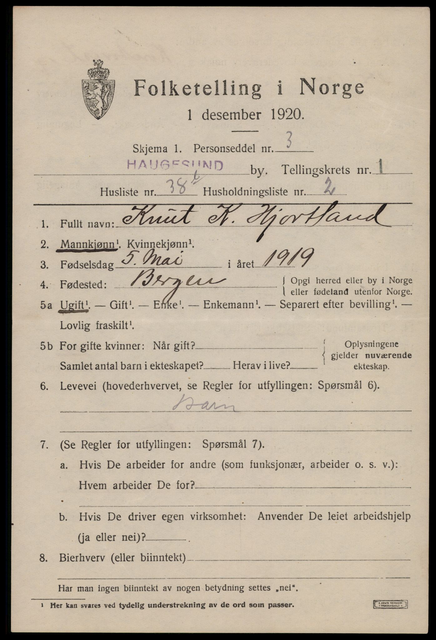 SAST, 1920 census for Haugesund, 1920, p. 12121