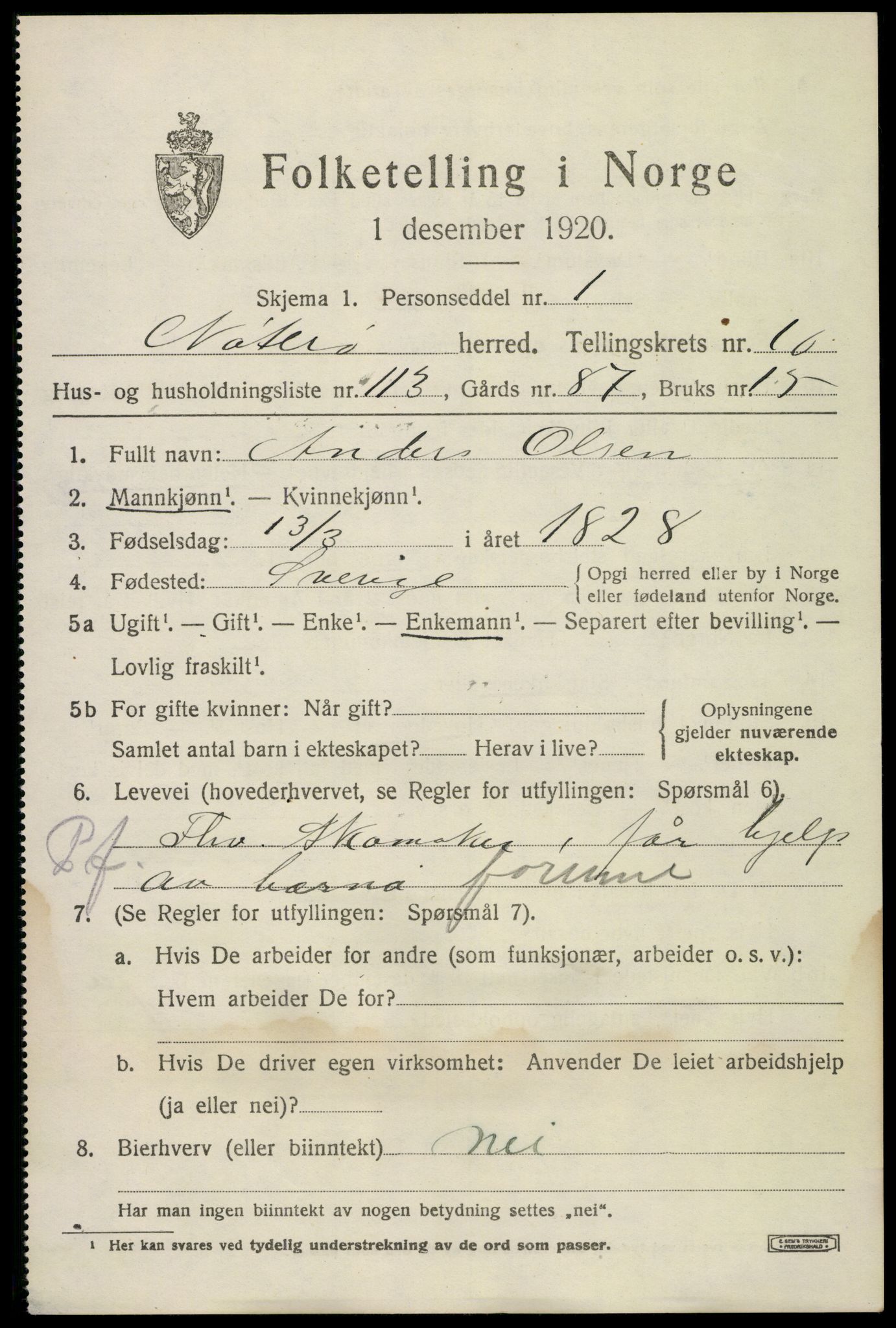 SAKO, 1920 census for Nøtterøy, 1920, p. 13513