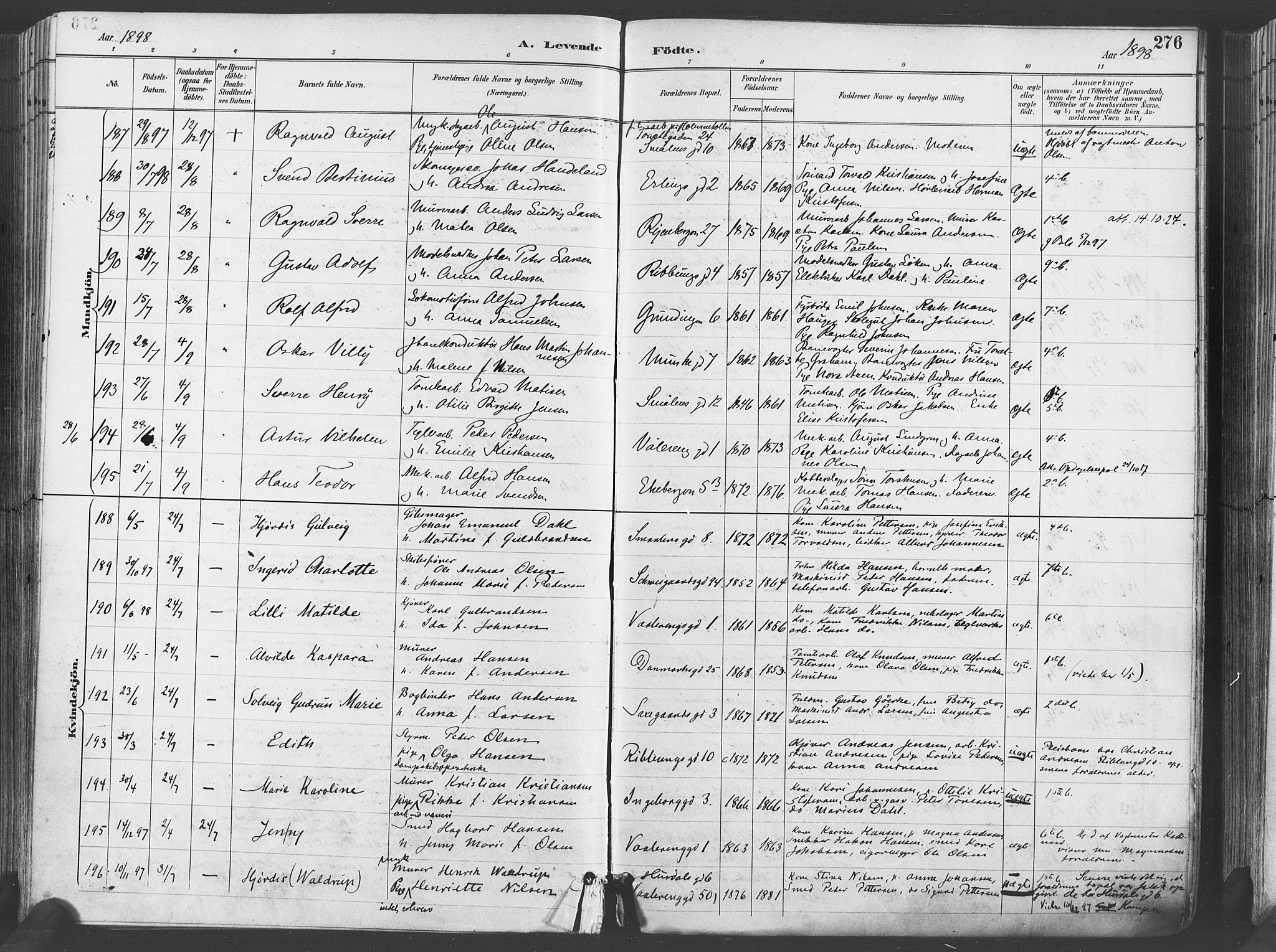 Gamlebyen prestekontor Kirkebøker, SAO/A-10884/F/Fa/L0007: Parish register (official) no. 7, 1889-1899, p. 276