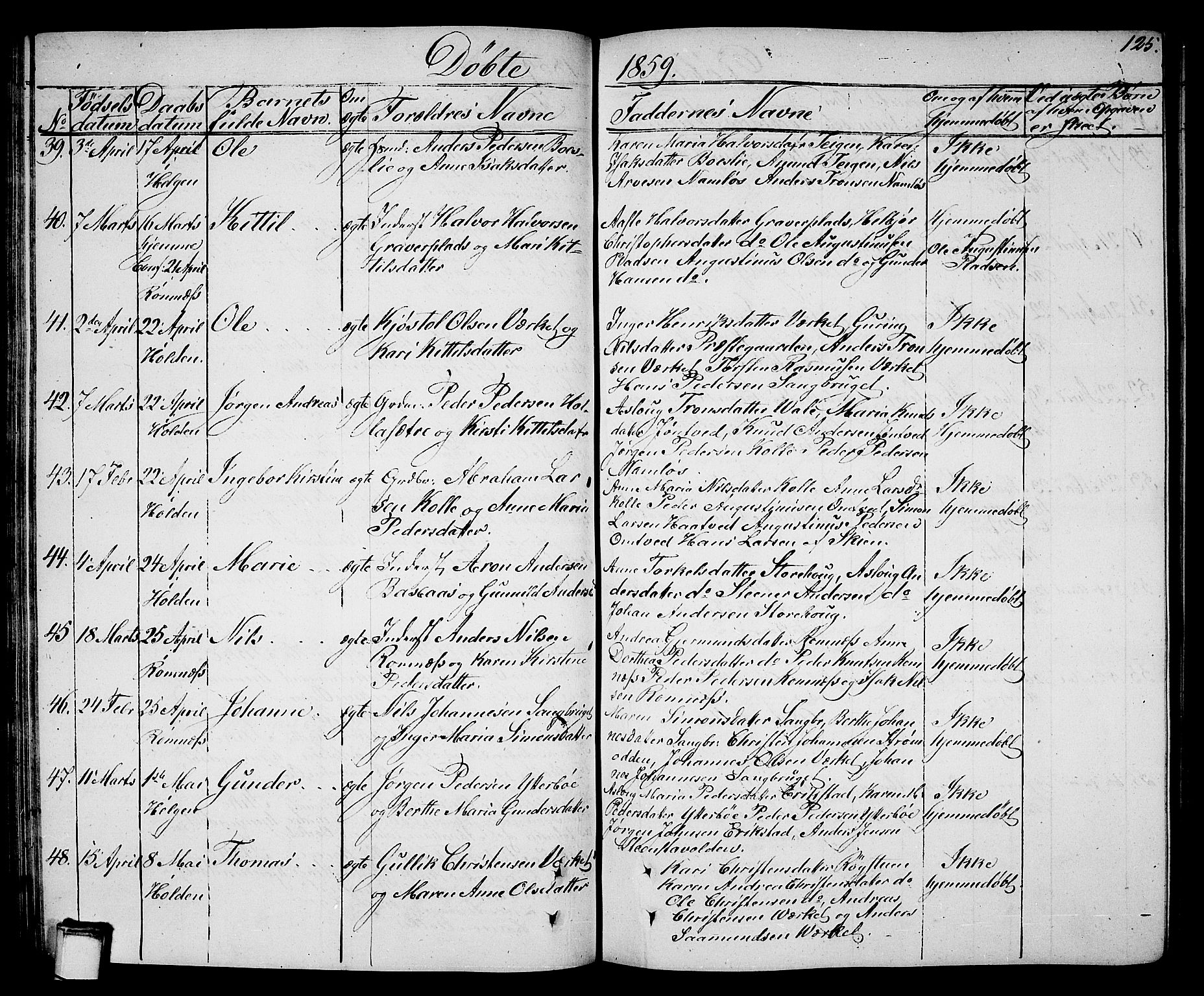 Holla kirkebøker, SAKO/A-272/G/Ga/L0003: Parish register (copy) no. I 3, 1849-1866, p. 125