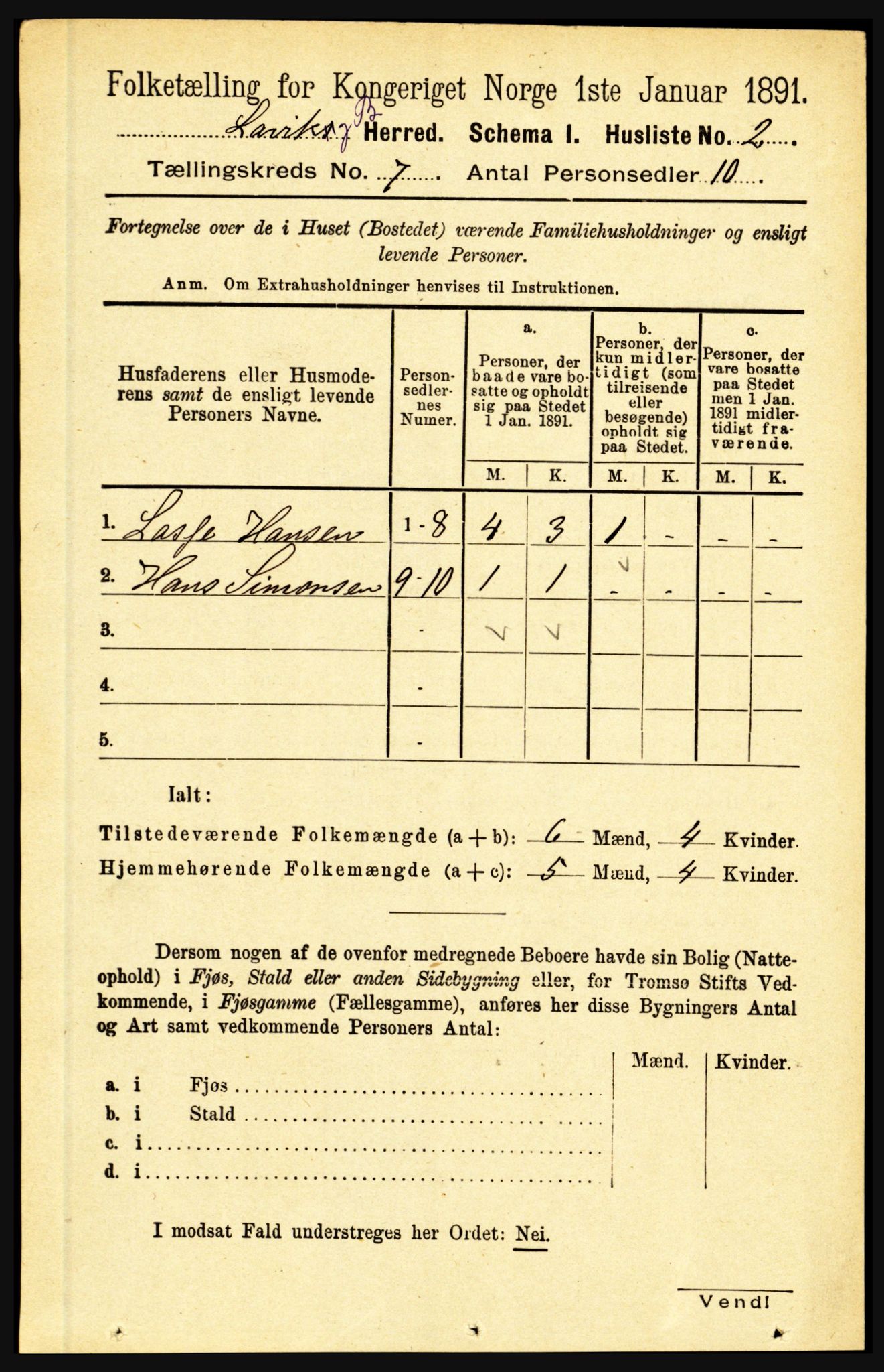 RA, 1891 census for 1415 Lavik og Brekke, 1891, p. 1323