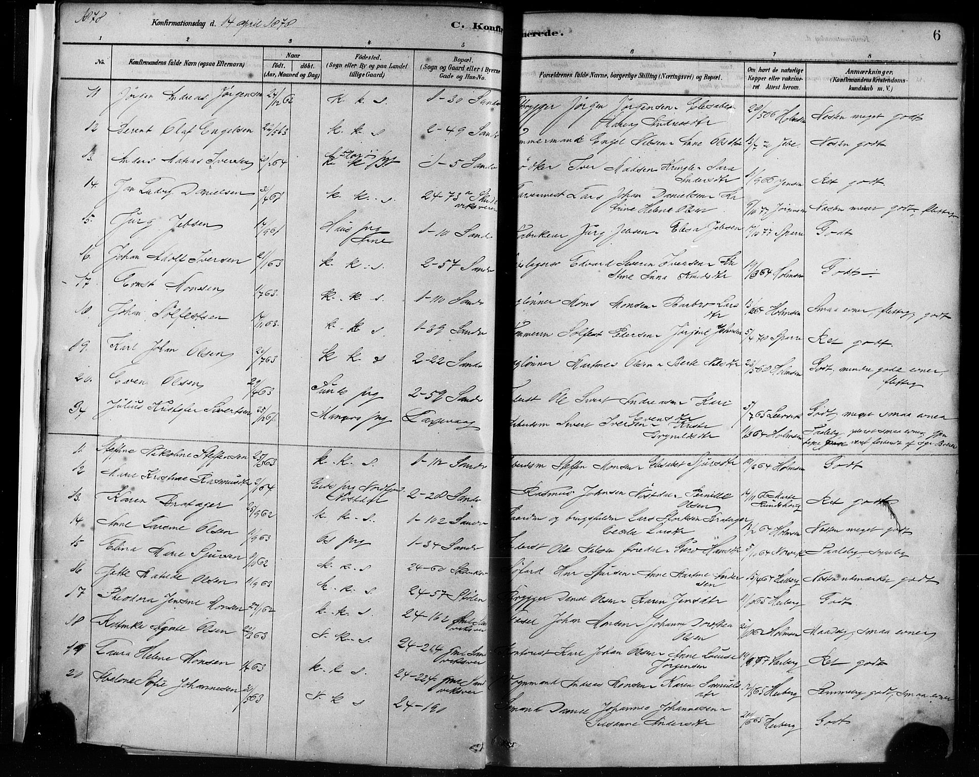 Sandviken Sokneprestembete, AV/SAB-A-77601/H/Ha/L0002: Parish register (official) no. A 2, 1878-1896, p. 6