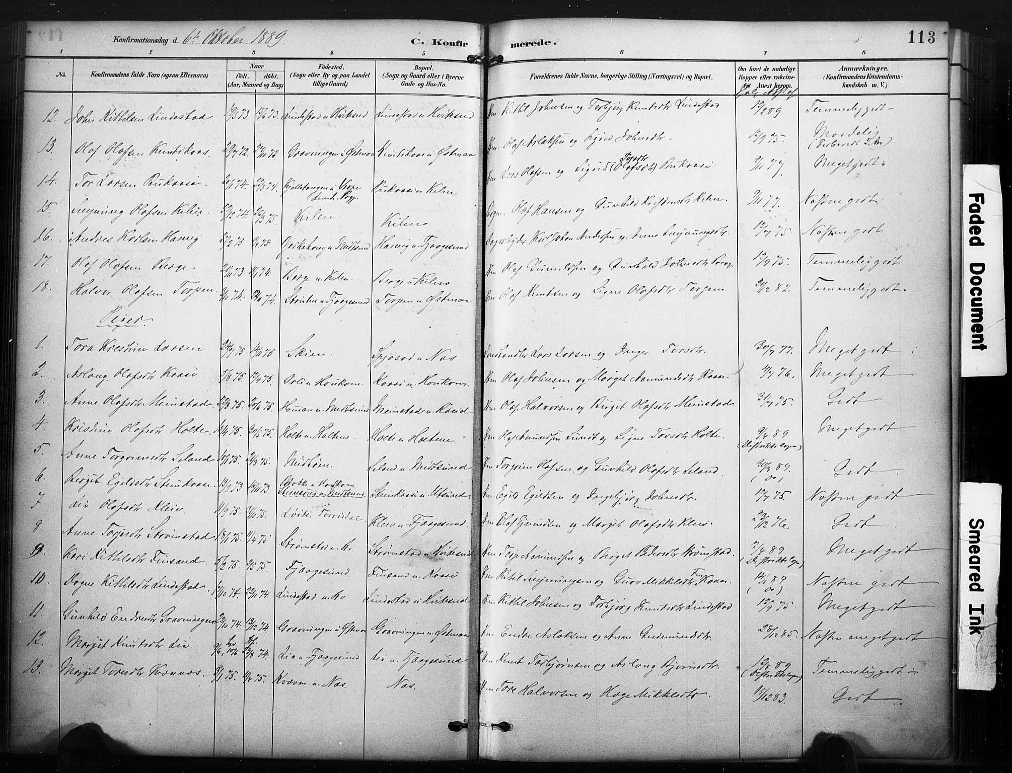 Kviteseid kirkebøker, SAKO/A-276/F/Fa/L0008: Parish register (official) no. I 8, 1882-1903, p. 113