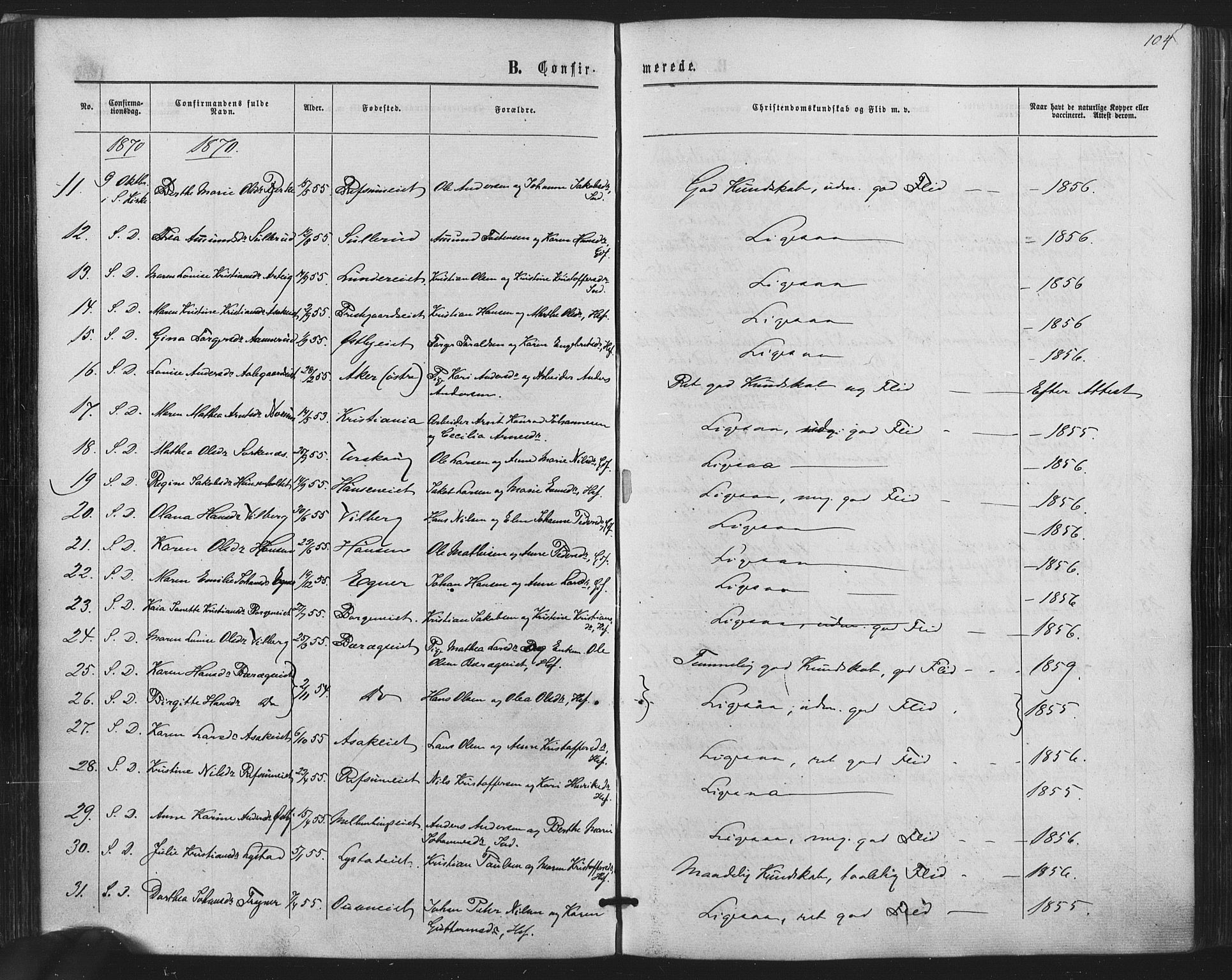 Sørum prestekontor Kirkebøker, AV/SAO-A-10303/F/Fa/L0006: Parish register (official) no. I 6, 1864-1877, p. 104